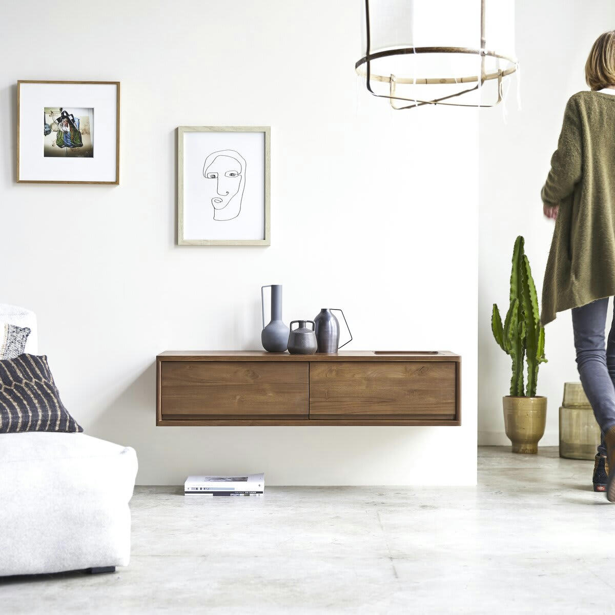 CIRCA - Meuble TV en teck massif recyclé 2 tiroirs 110 cm