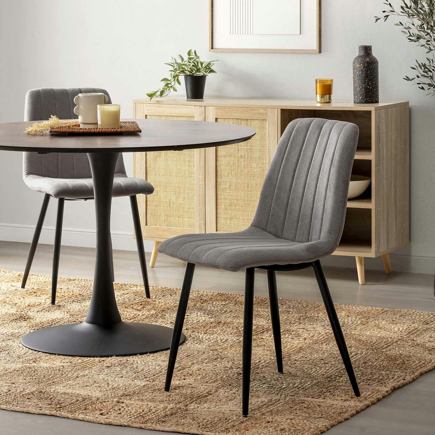 SAGI - Pack 4 chaises recouvertes de tissu gris