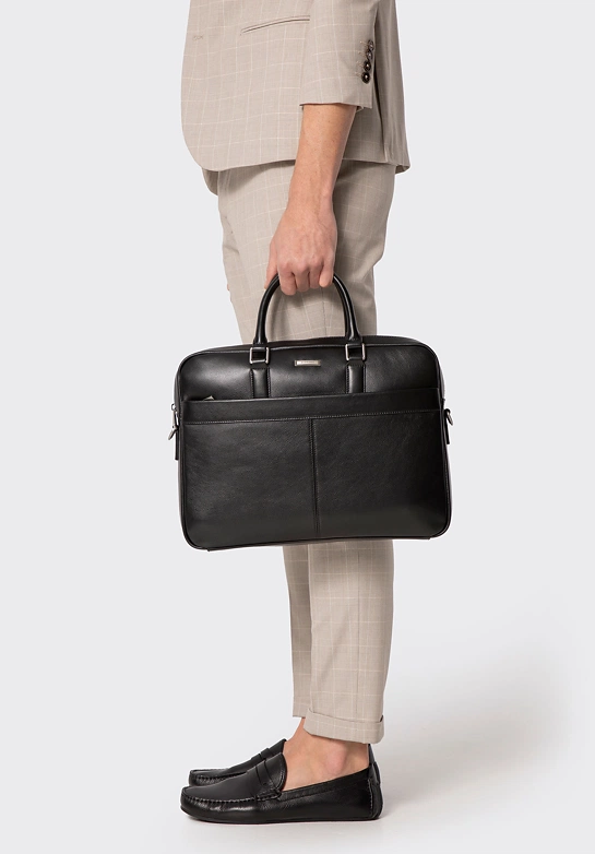 Męska torba na laptopa 15,6” z naturalnej skóry czarna