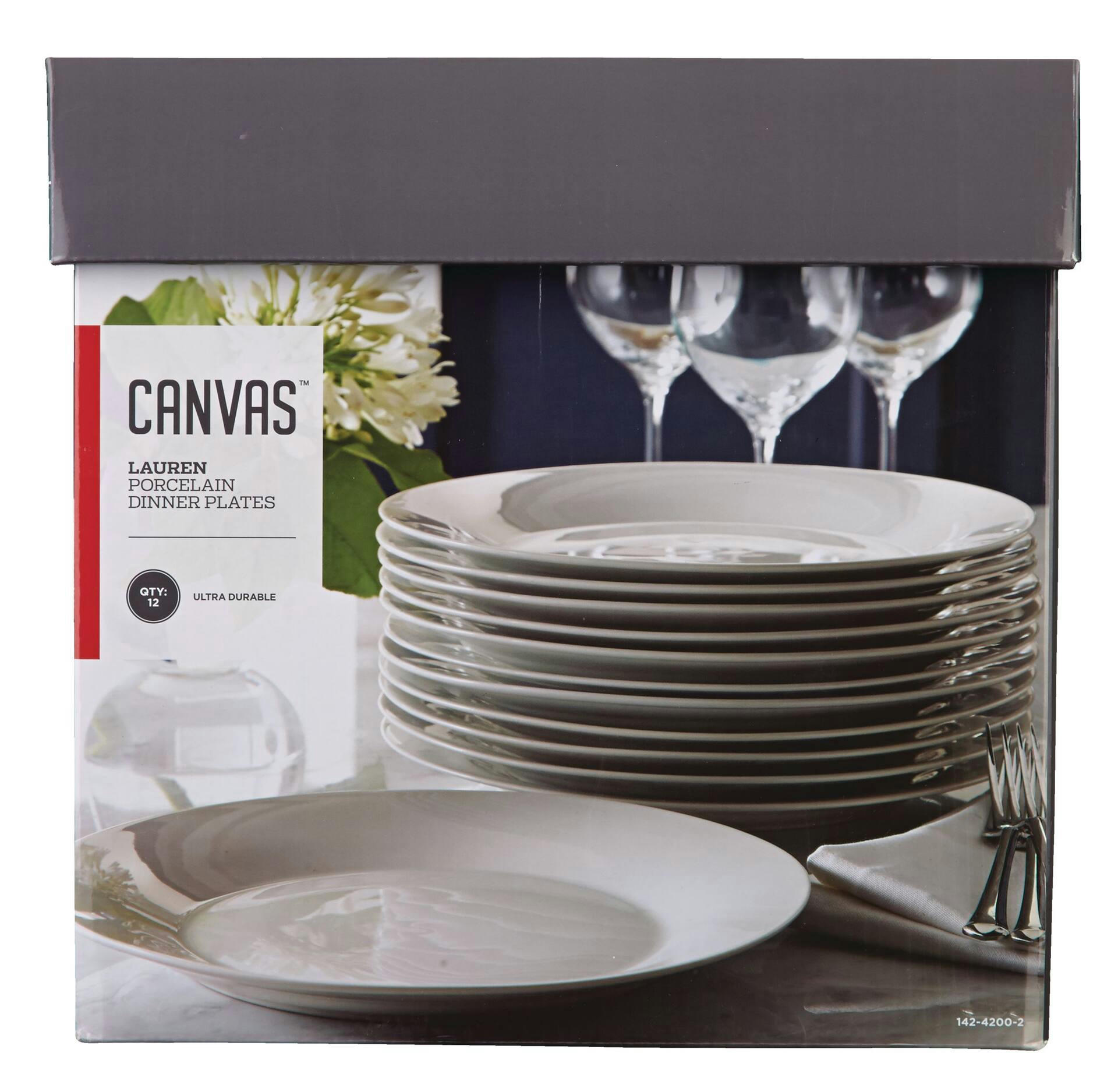 CANVAS 12pc Lauren Porcelain Dinner Plates, White