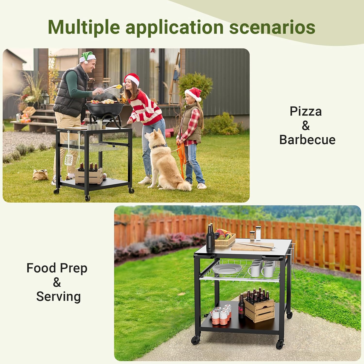 NUUK Grill Cart 30x24 Pizza Oven Table for Outdoor 3-Shelf with Stainless Steel Top and Sliding Drawer BBQ Grilling Carts Outside Serving Prep Tables Indoor Stand