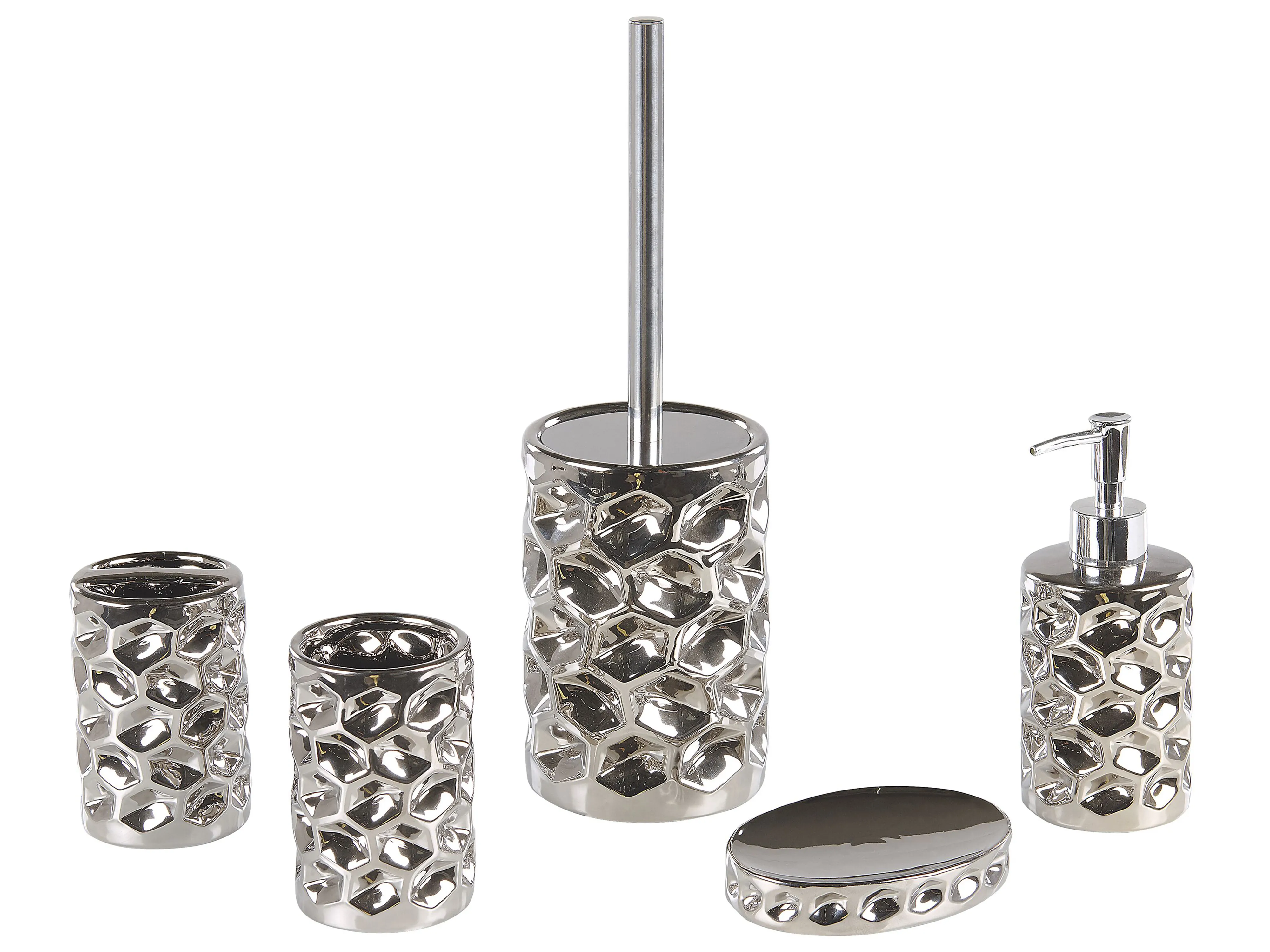 5-Piece Bathroom Accessories Set TIRUA Ceramic Silver