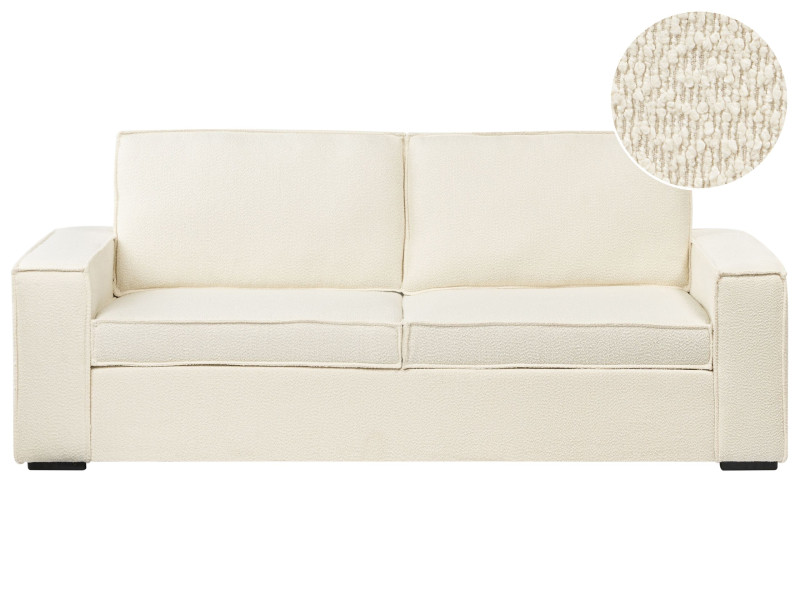 Sofa rozkładana bouclez materacem złamana biel