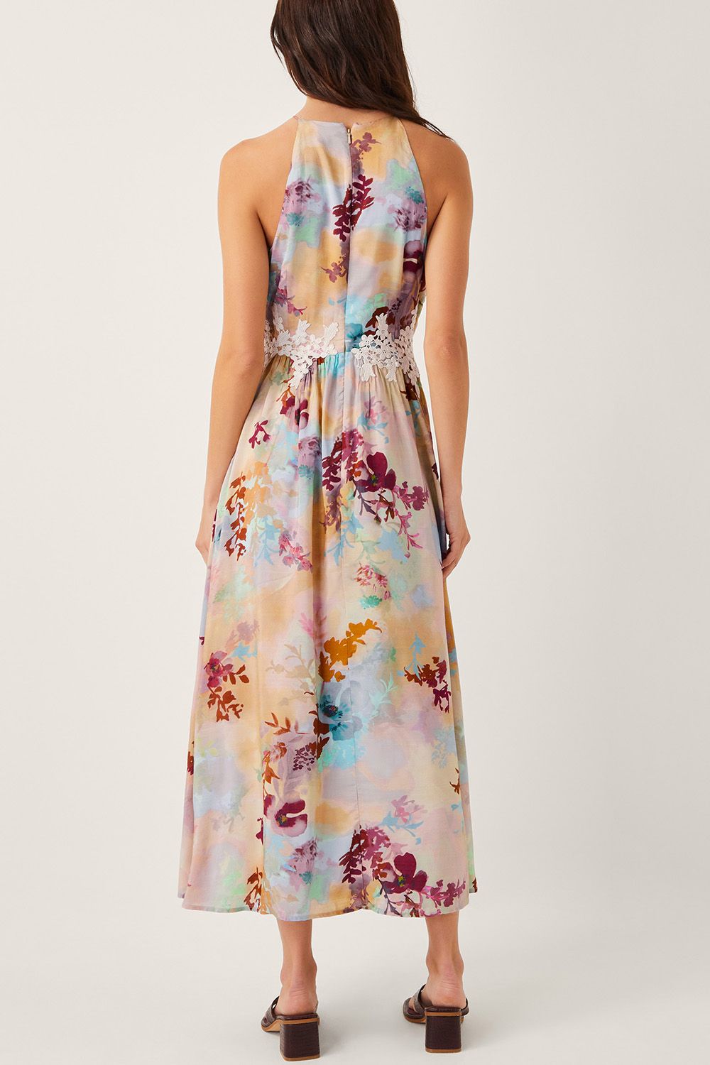 Monsoon Mia Floral Embroidered Halter Midi Dress Multi
