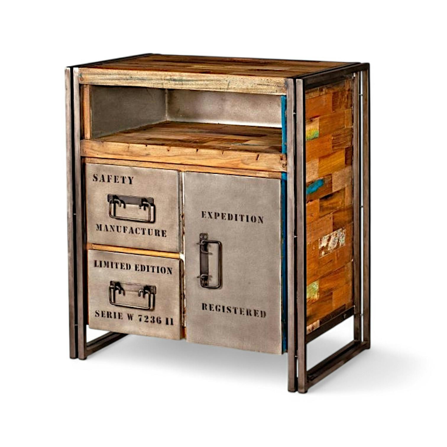 Confiturier bois recyclé 2 tiroirs 1 porte 78x90 CARAVELLE