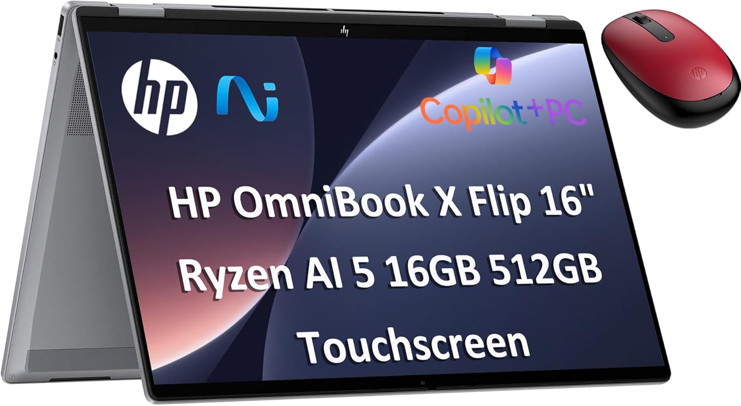 HP OmniBook X Flip 16 (Next Gen Envy 16 x360) 2-in-1 Touchscreen Laptop w/Bluetooth Mouse (16 FHD+  AMD Ryzen AI 5 340 (> Intel i7-1355U)  16GB DDR5  512GB SSD) AI Copilot+ PC  Backlit  Win 11 Home