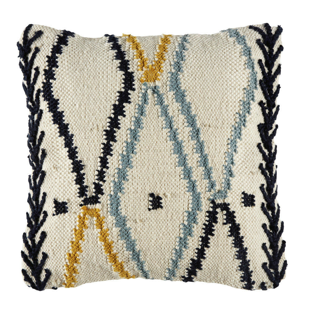 SKYE - Coussin tissé écru motifs graphiques multicolores 45x45