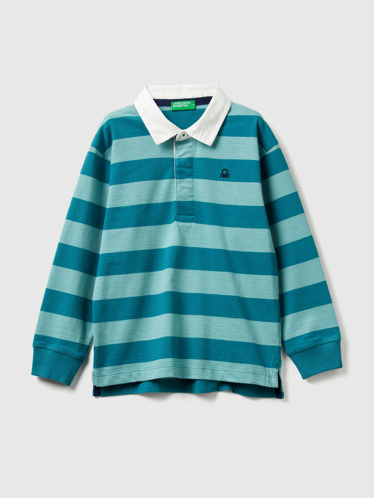 Striped rugby polo in cotton