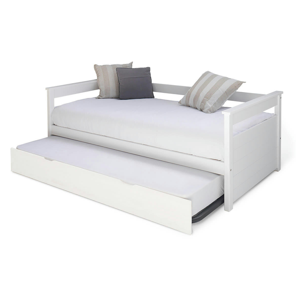 IZAO - Pack lit gigogne avec 2 matelas 90x190 cm bois massif blanc