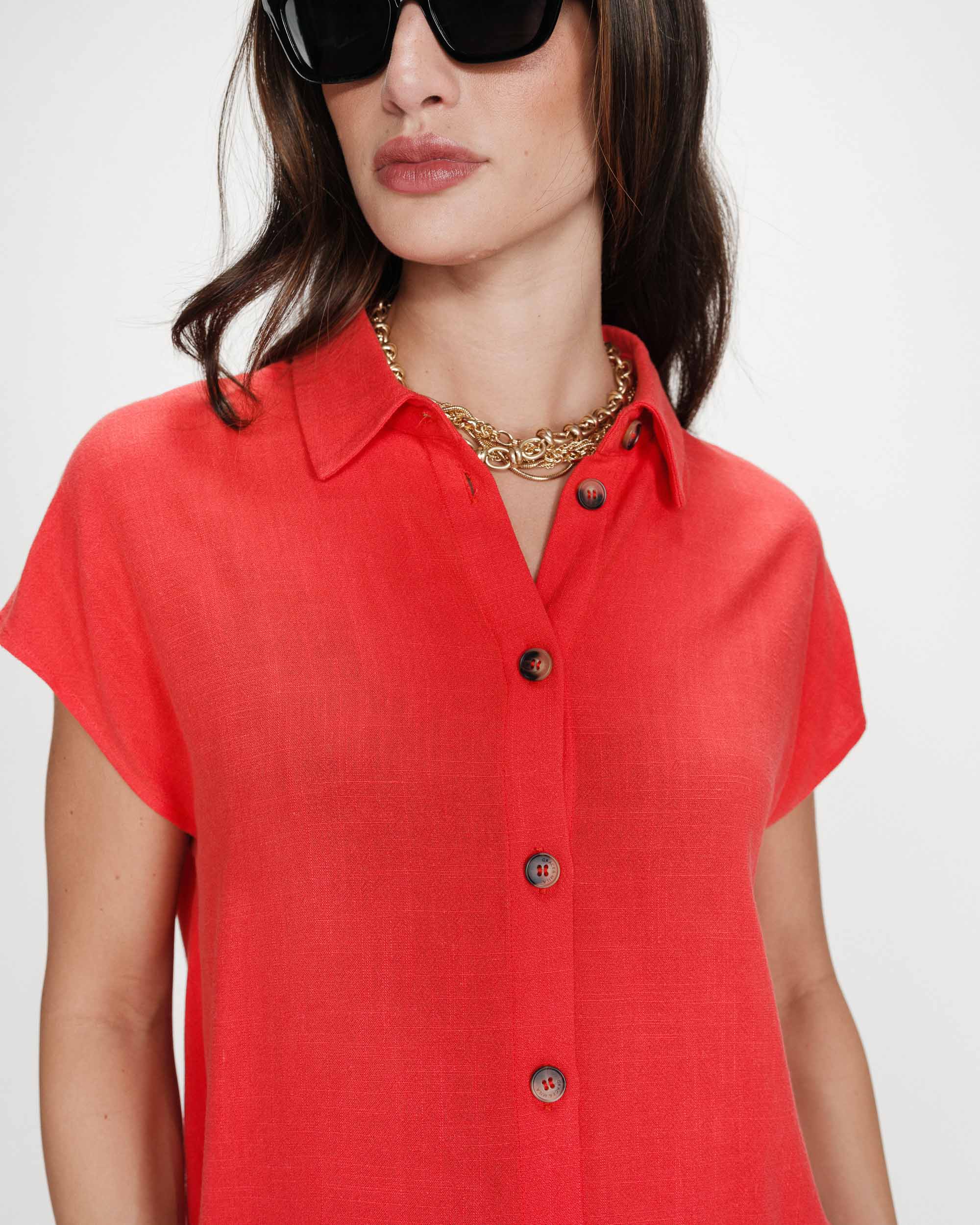 Chemise en lin fluide manches courtes sanguine Perez