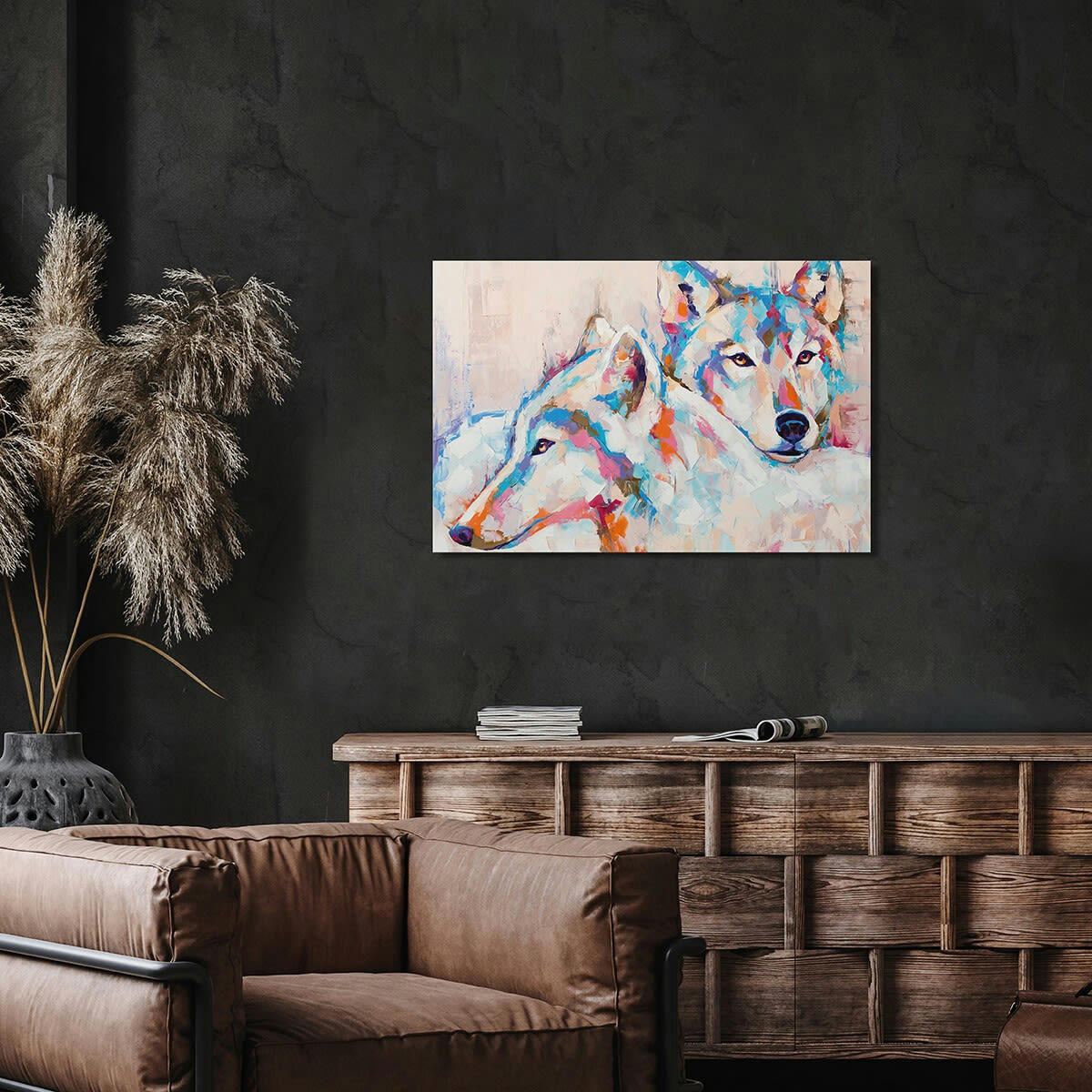 ANIMAUX - Tableau sur toile peinture de loups 45x65 cm