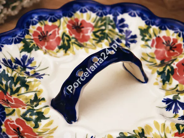 Półmisek do jaj 22 cm z uchwytem Bolesławiec - Maki Smolińskiej gat. I