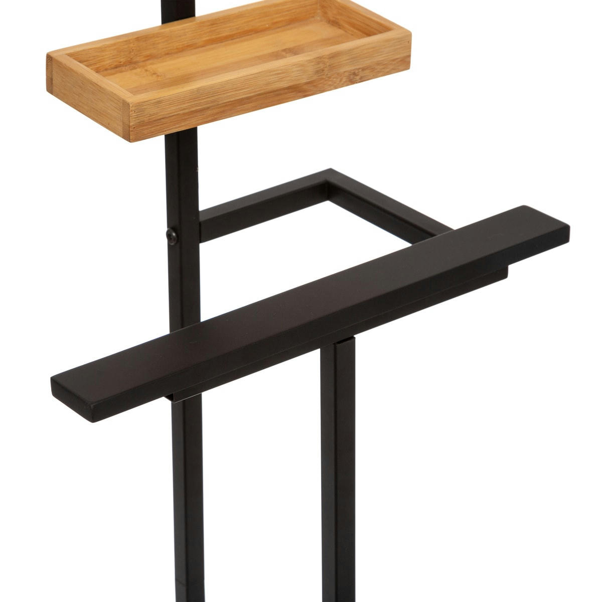 - Valet de nuit métal noir et bambou - 40.5x22x114.5cm