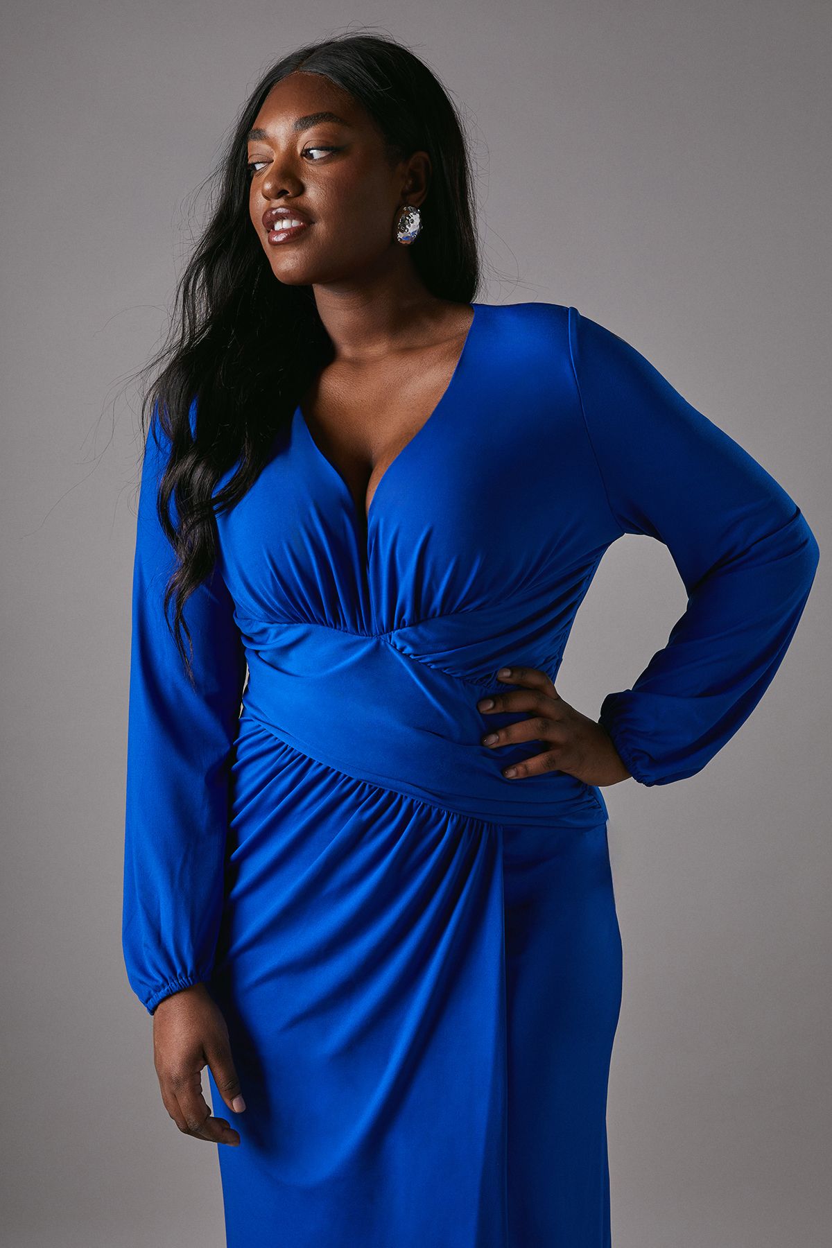 Coast Plus Jersey Tie Wrap Front Long Sleeve Dress