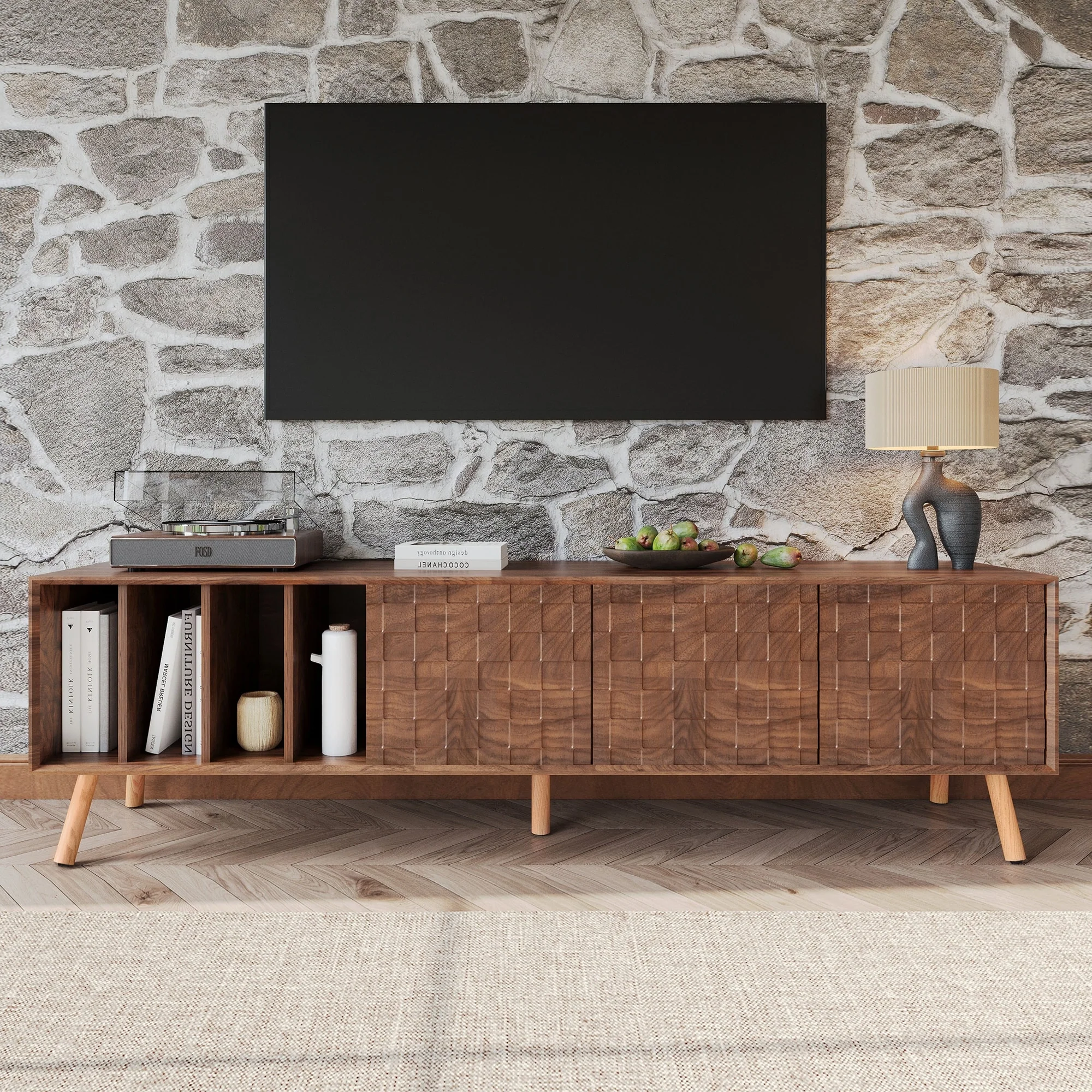 70-Inch Mid-Century Modern Media Console with Ample Storage