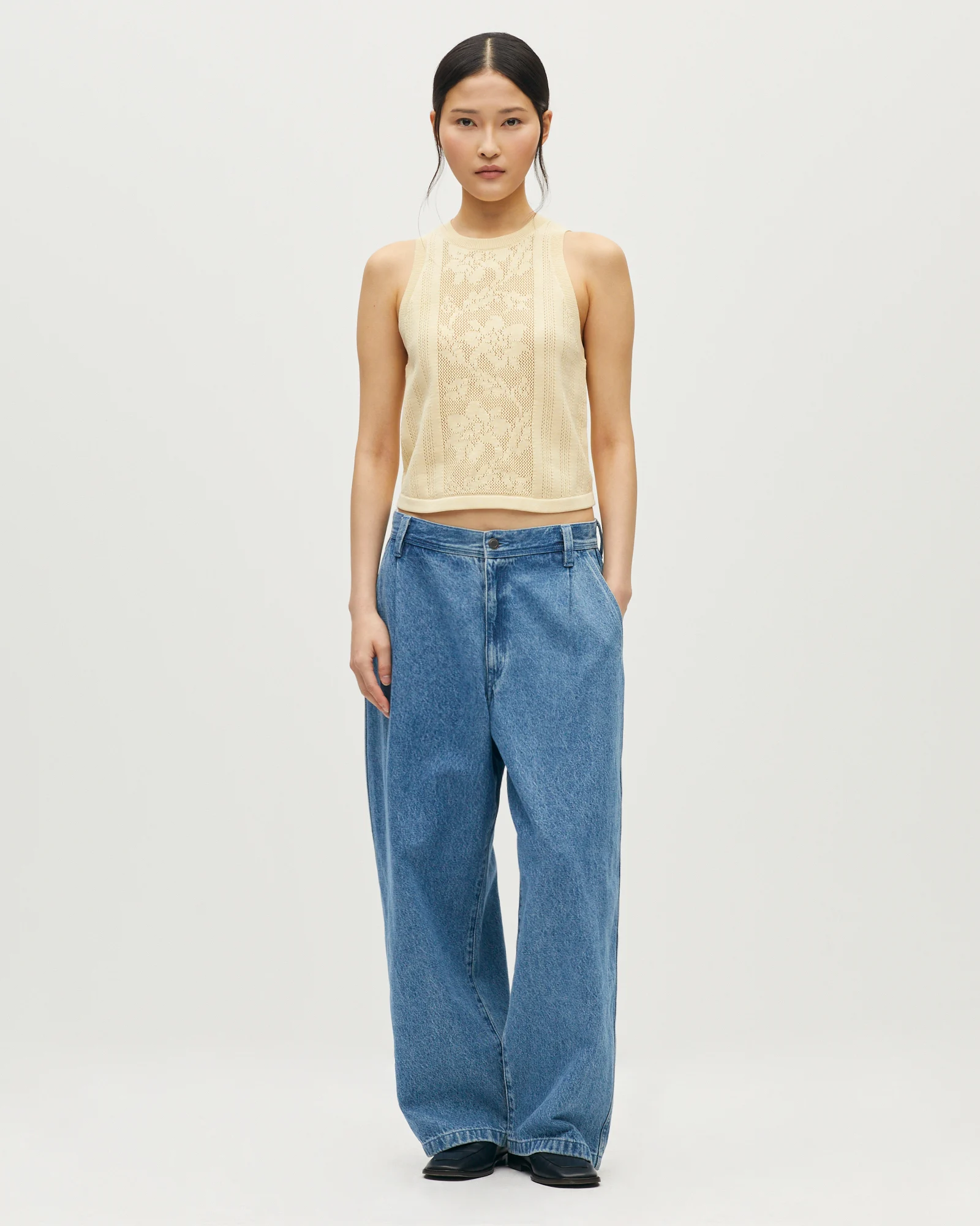 Top sans manches en coton crochet