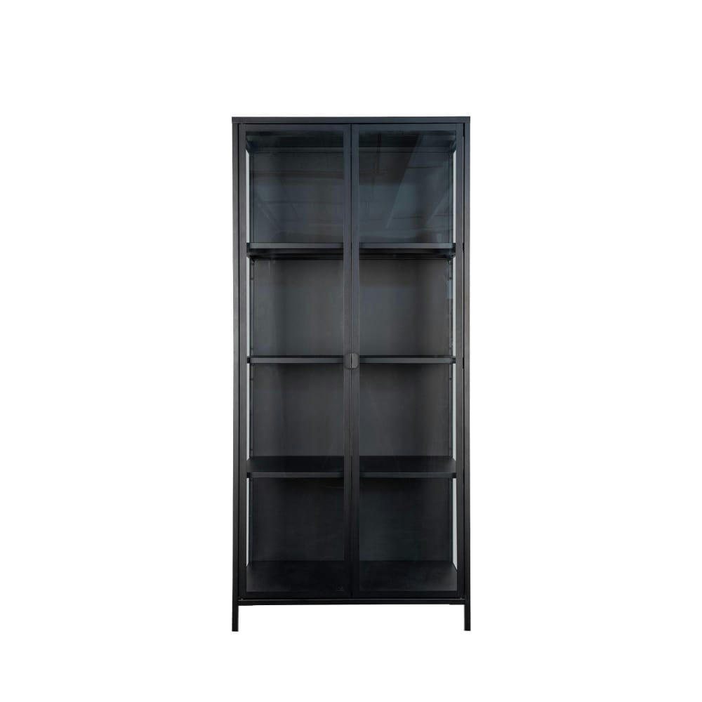 BRISBANE - Vaisselier en verre et métal H175cm noir