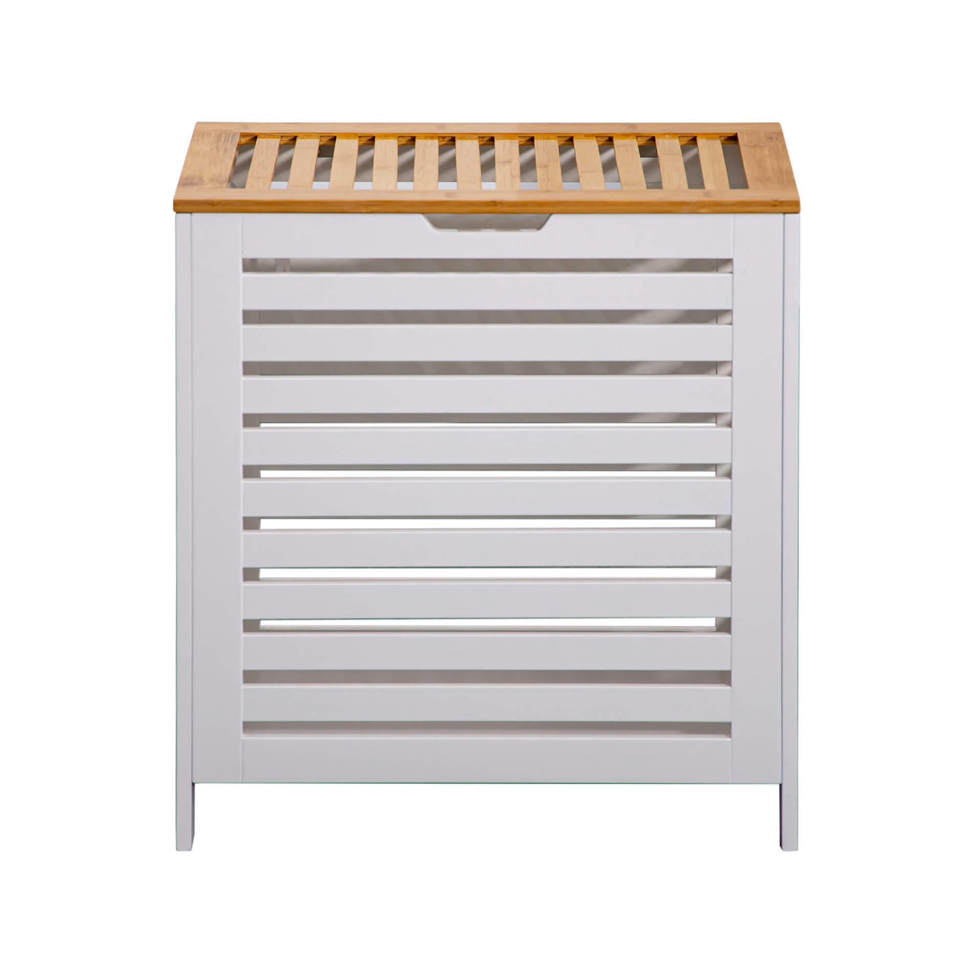 EASY LIFE - Panier à linge avec couvercle en bambou et mdf blanc et marron