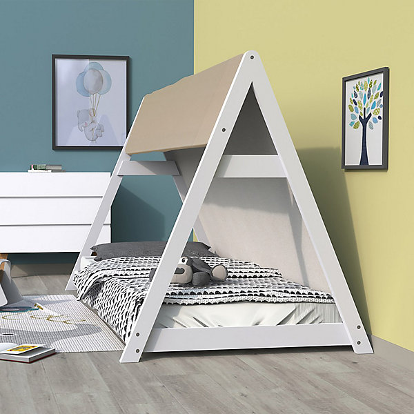 Lit cabane TIPI 90x190   1 toile   1 sommier / Blanc