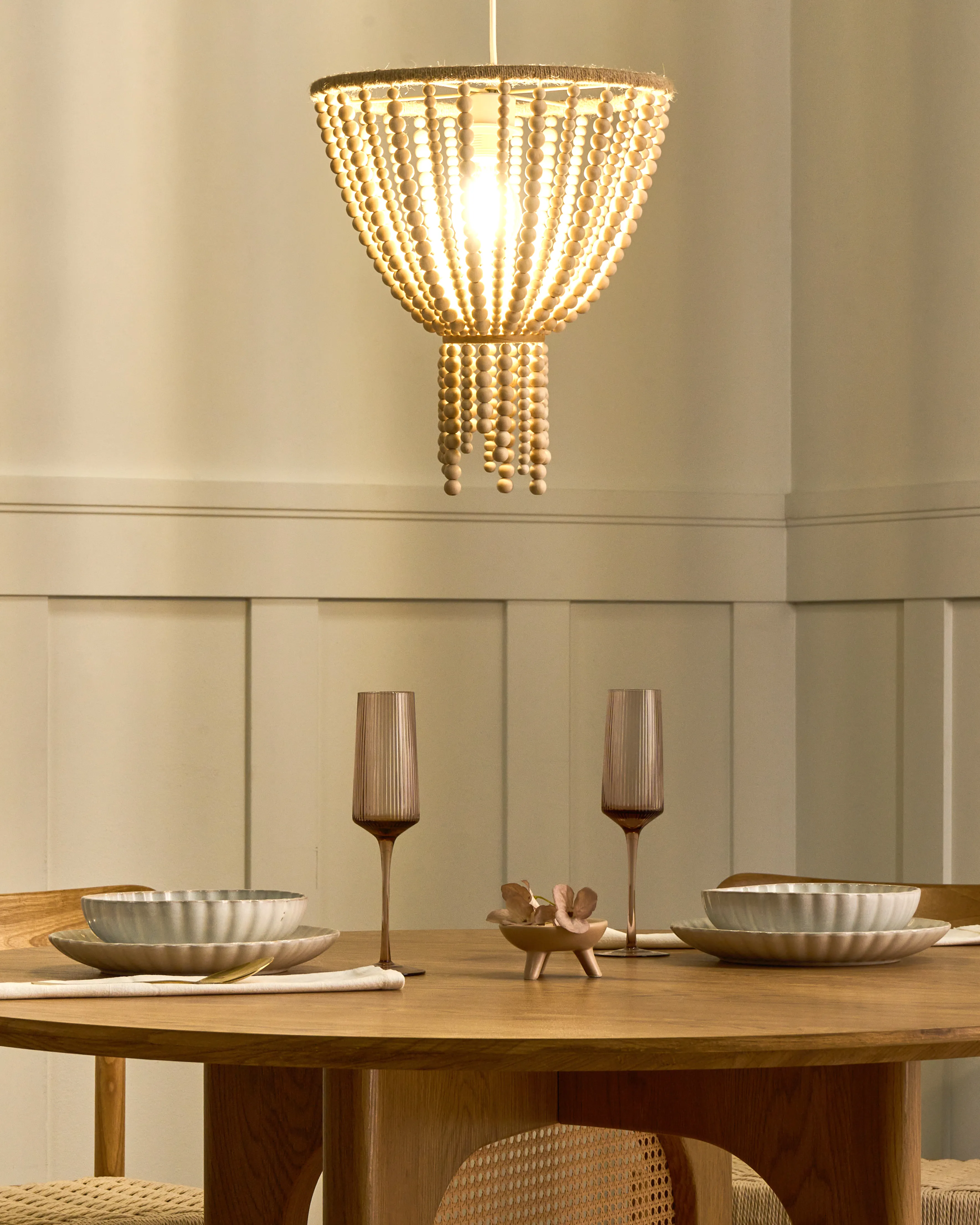 Chandelier PUSWELI Wood Light Brown