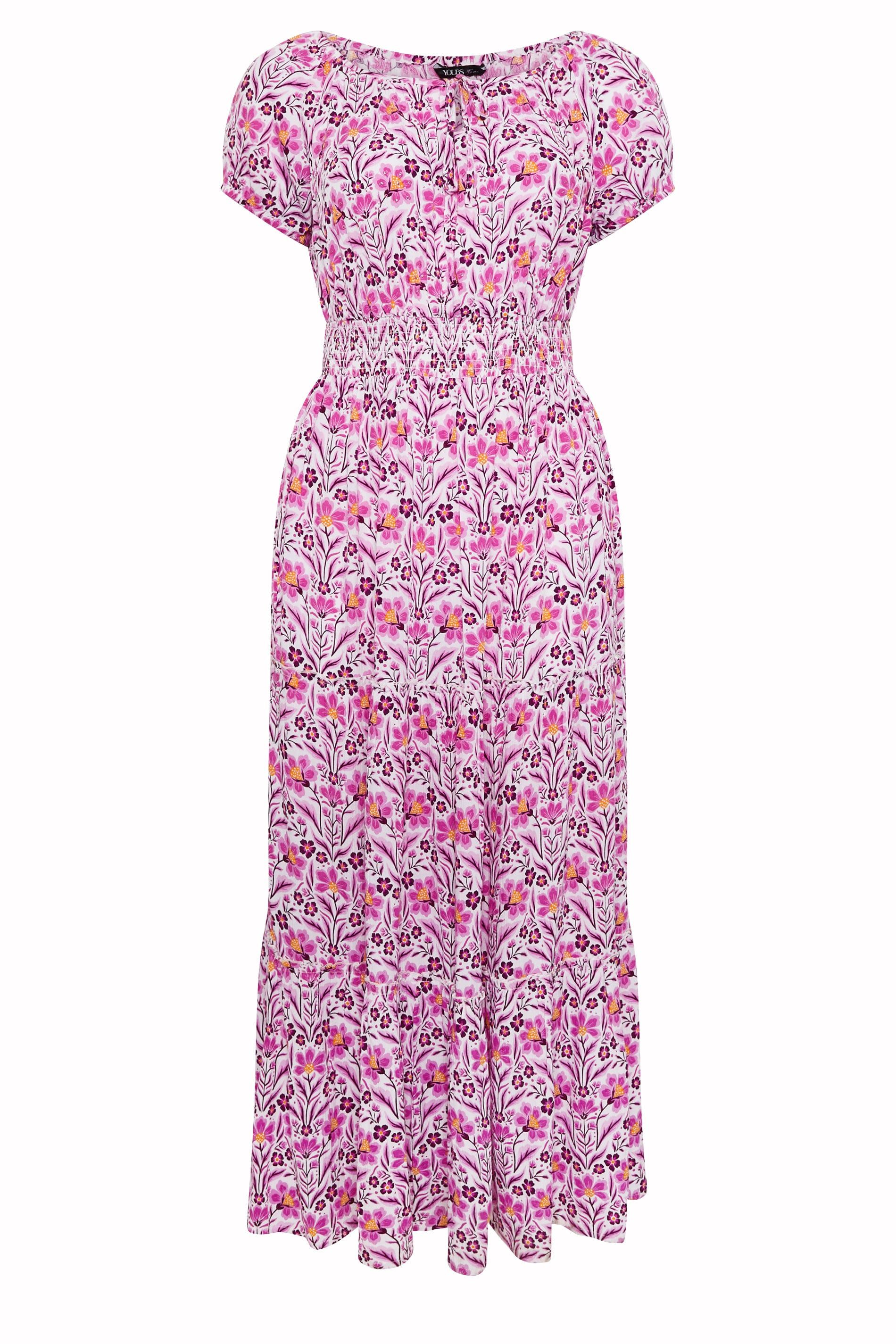 Yours Floral Tie Neck Bardot Maxi Dress