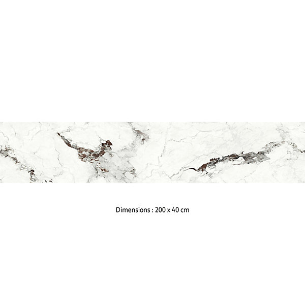 Crédence cuisine adhésive en vinyle imitation marbre Statuario blanc, 200 x 40 cm, design raccordable