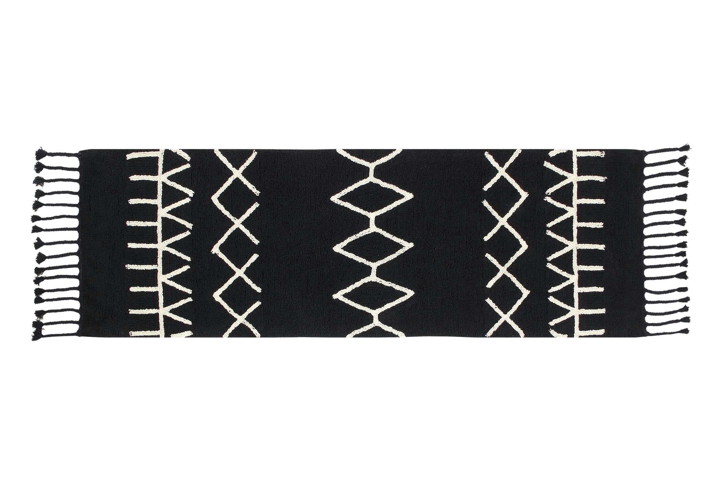 BLACK&WHITE - Tapis ethnique design en coton noir 80x230