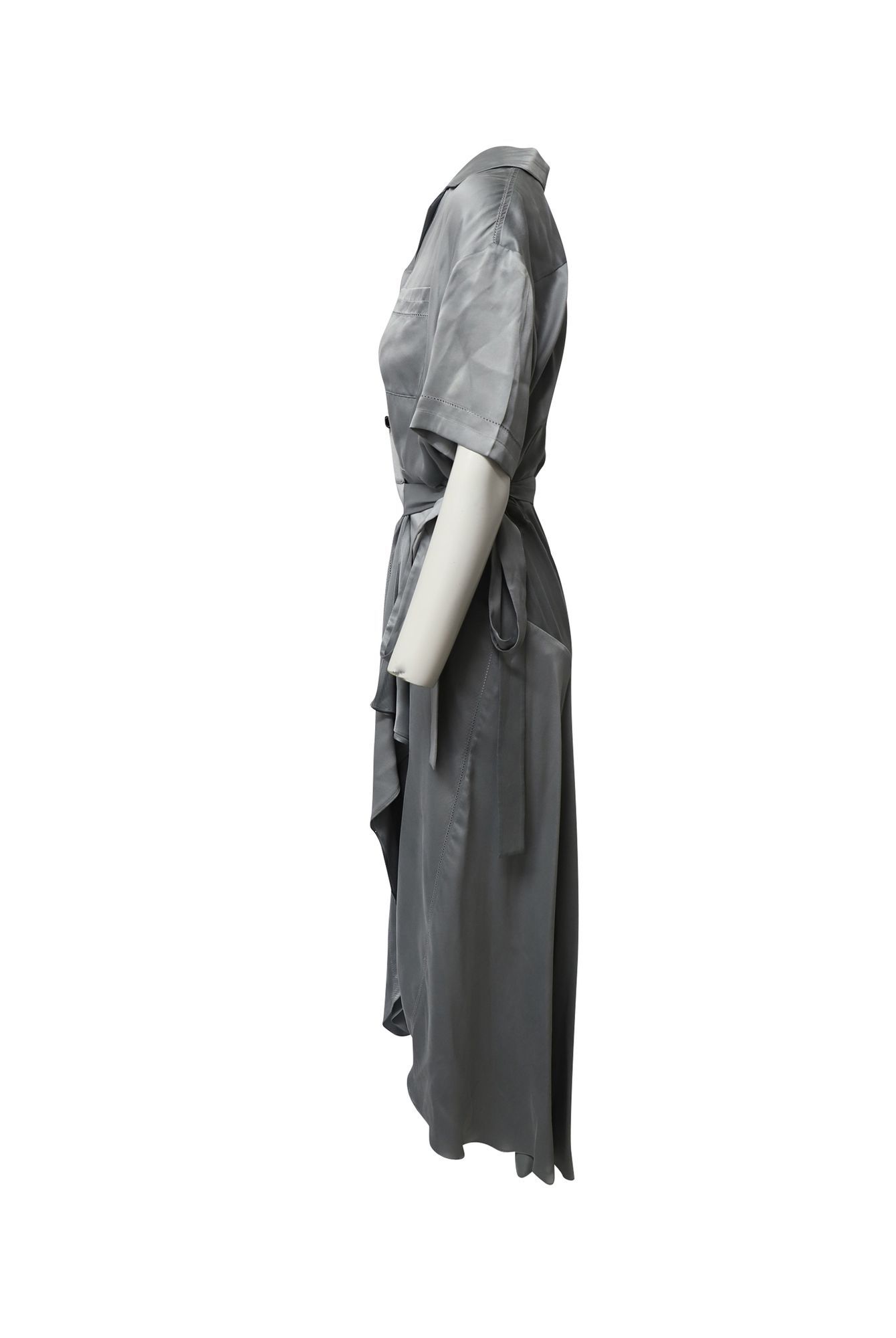 Burberry Preloved Midi Wrap Shirt Dress in Pale Blue Silk-Satin
