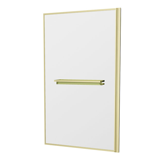 Pare-baignoire rabattable 130 x 75 cm, profilés alu doré brossé, porte-serviette/étagère, Galedo Golden Edge