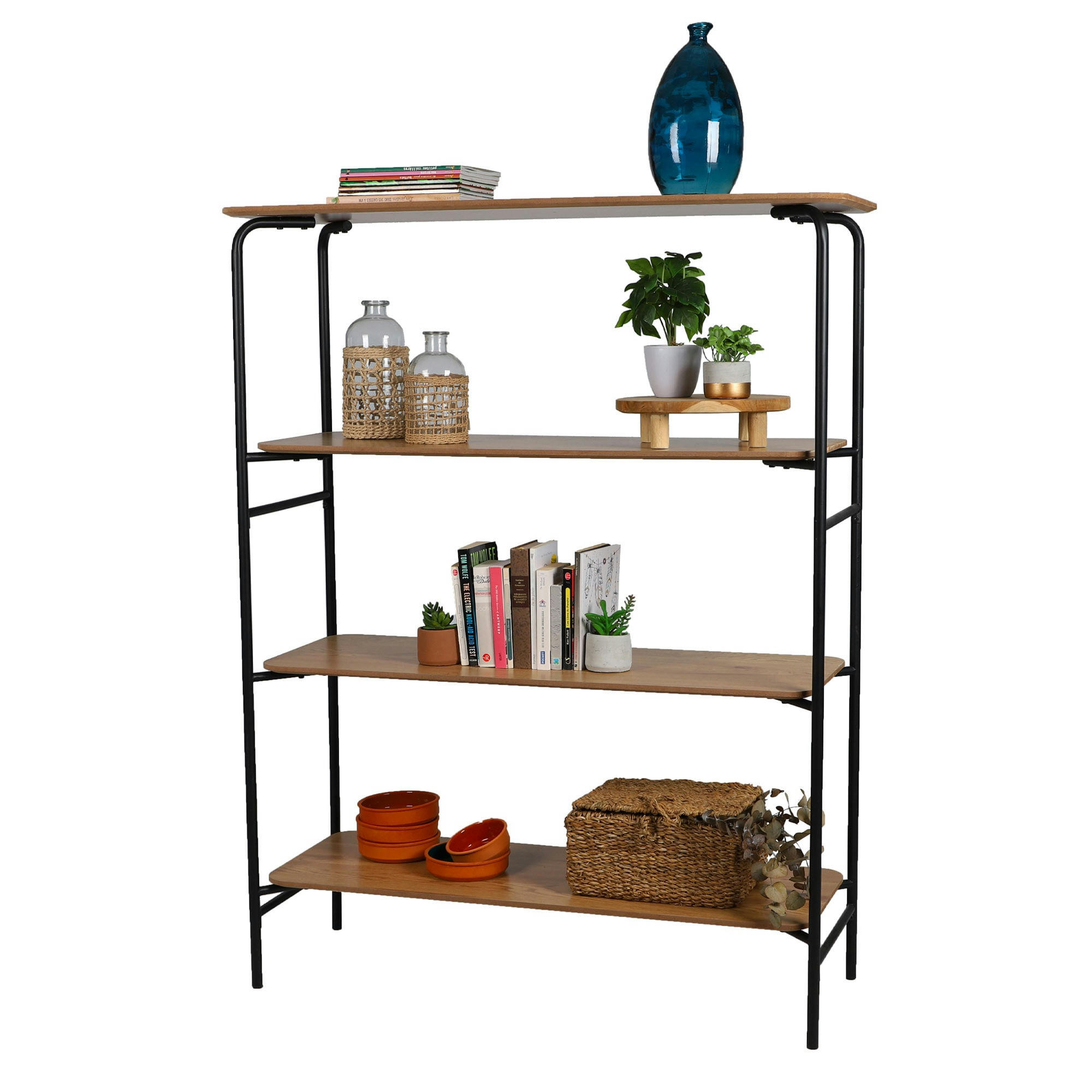 - Étagère bibliothèque bois et métal noir - 105x37.5x140.5cm