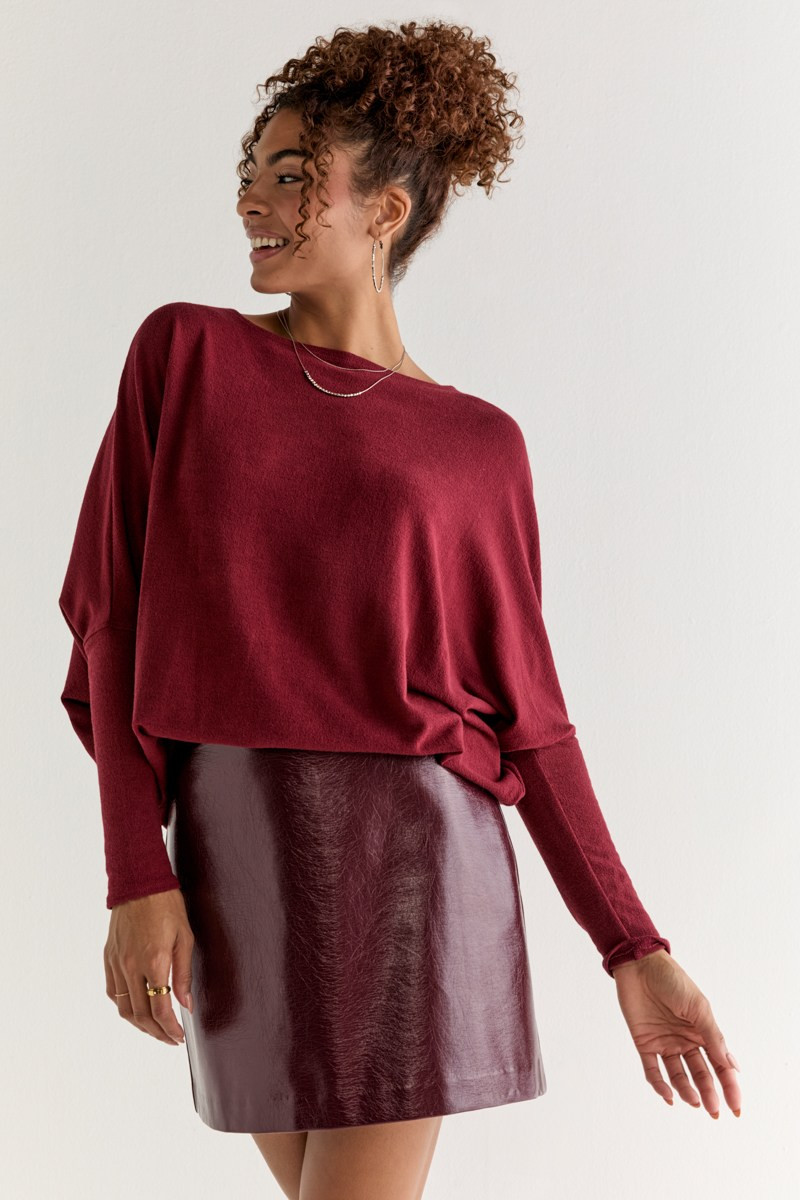 Josie Long Sleeve Dolman Top Burgundy