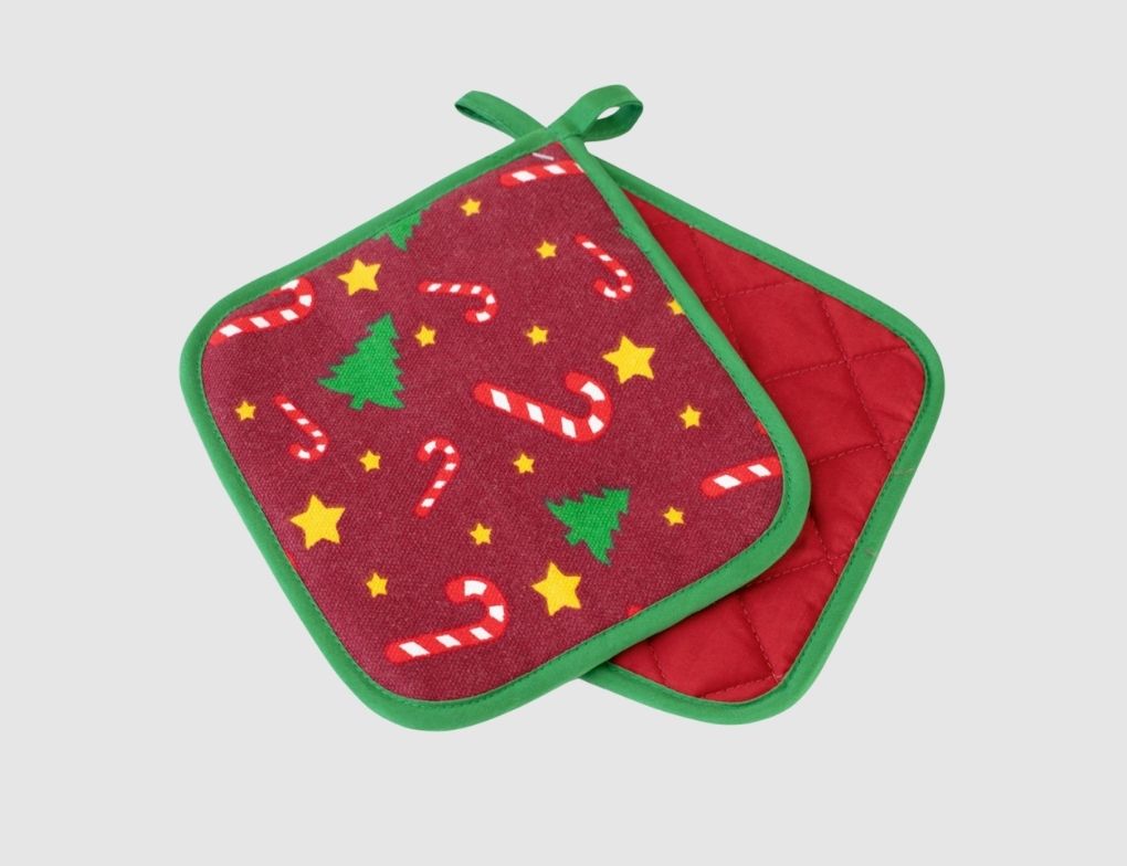 Topflappen Zuckerstangen, Tannenbäume Rot