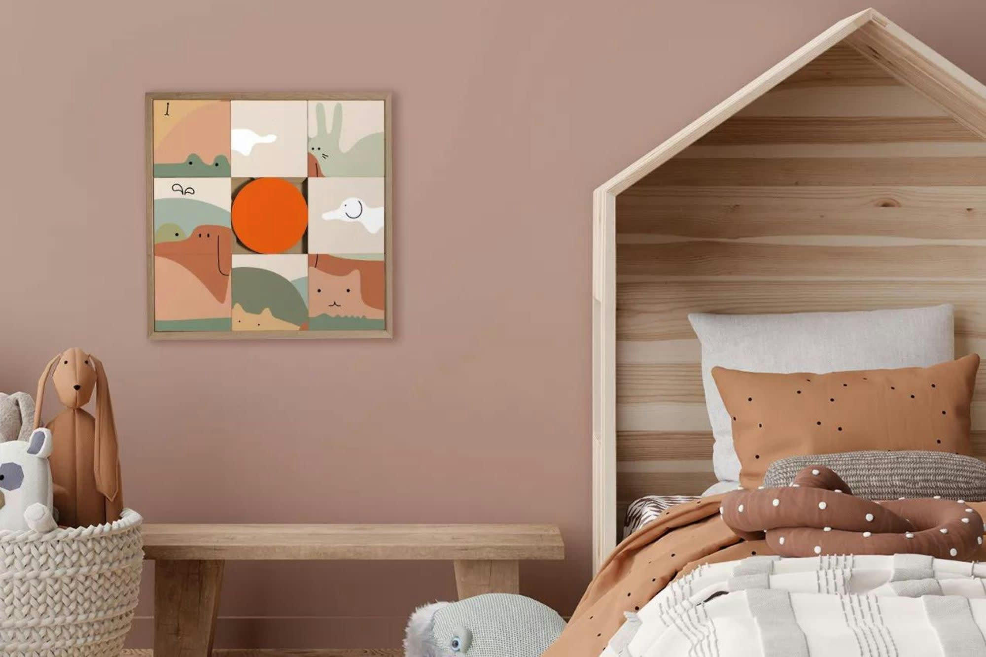 OHLALA - Tableau en bois taquin enfant animaux du monde  48 x 48