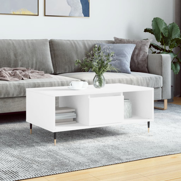 Stolik Kawowy Ława Stół Biały 90x50x36.5 Szuflady Do Salonu Do Pokoju