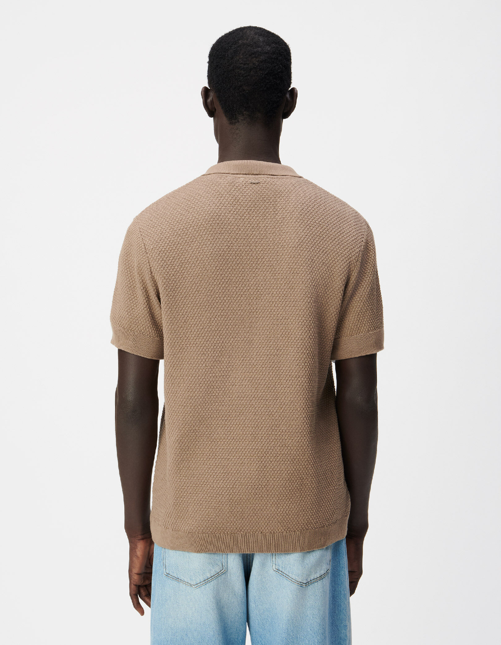 Polo beige tricot fin relief Homme