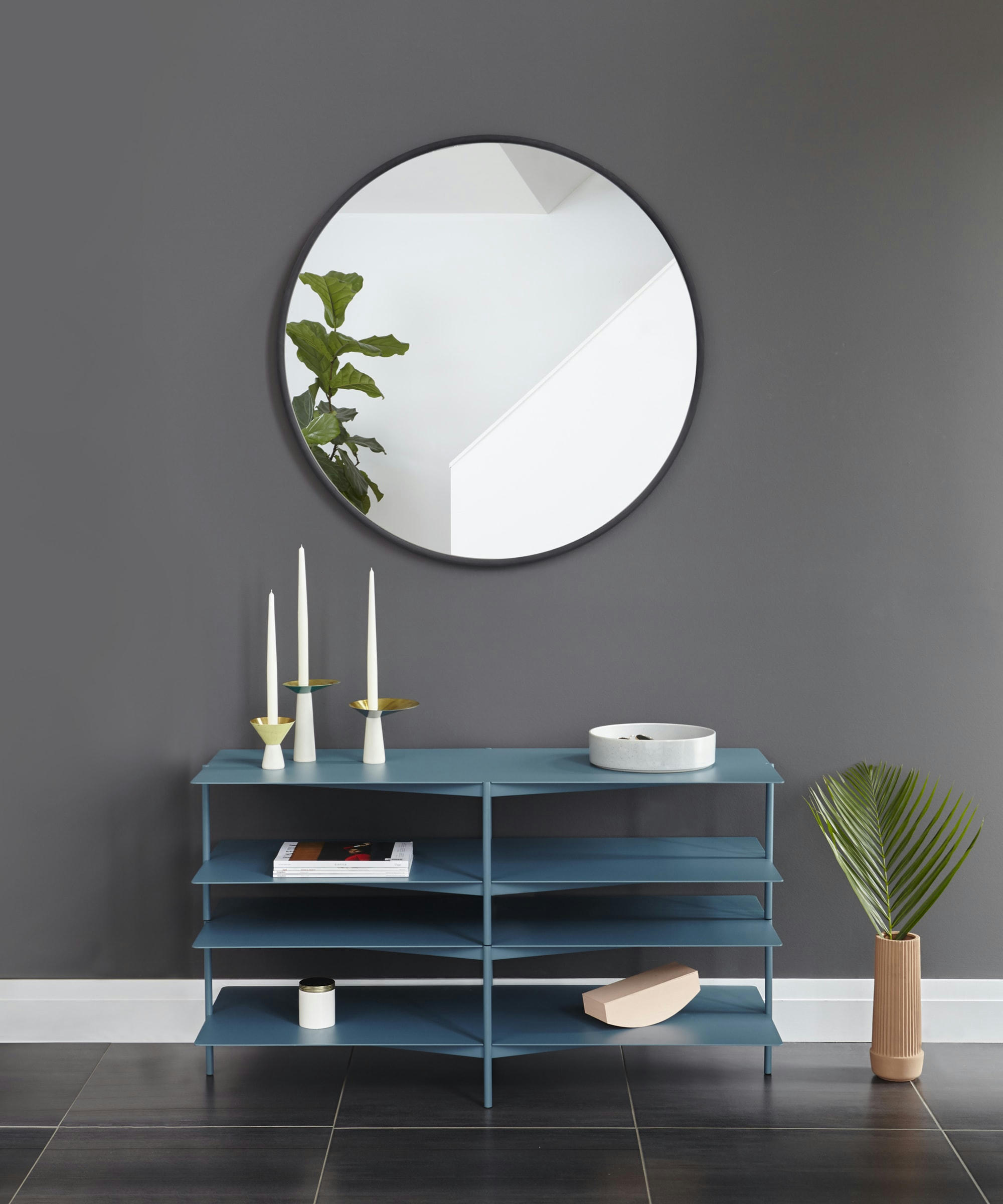 HUB - Miroir mural rond contour en caoutchouc noir dia.94cm