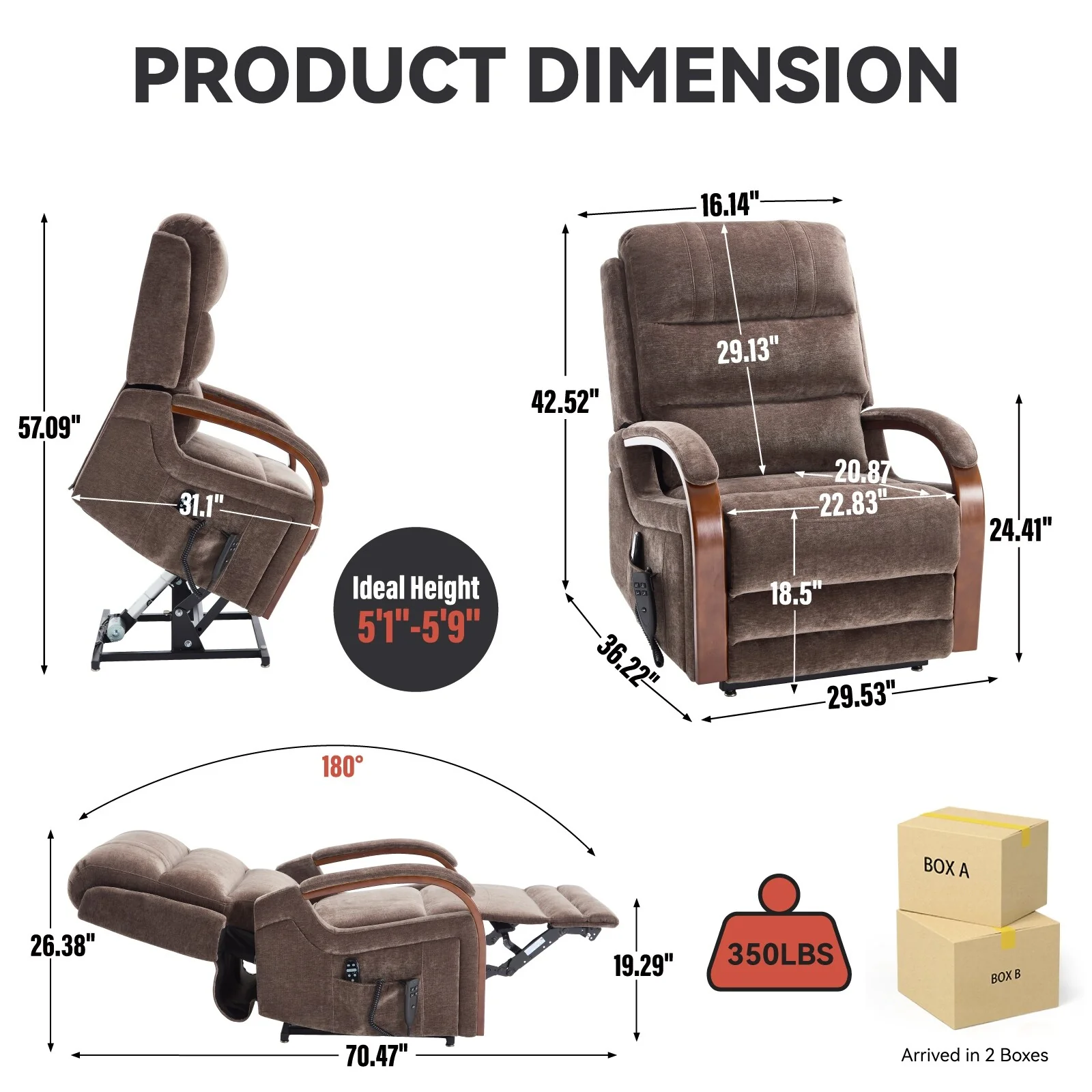 Power Lift Recliner Chair Dual Motor Infinite Position with Solid Wood Armrests, Heat Massage and Heavy Duty Motion Mechanism