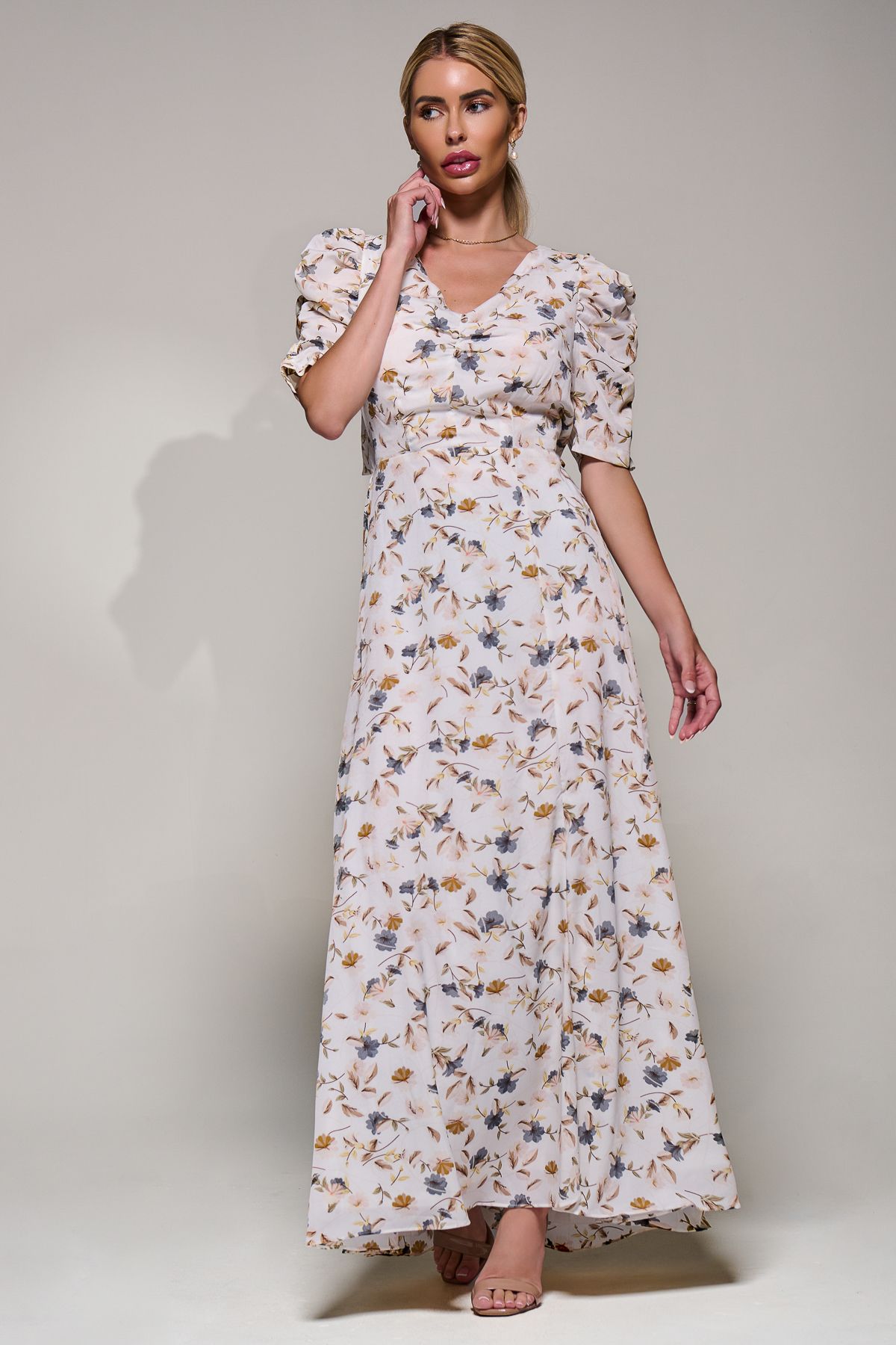 Jolie Moi Puff Sleeve Open Back Maxi Dress