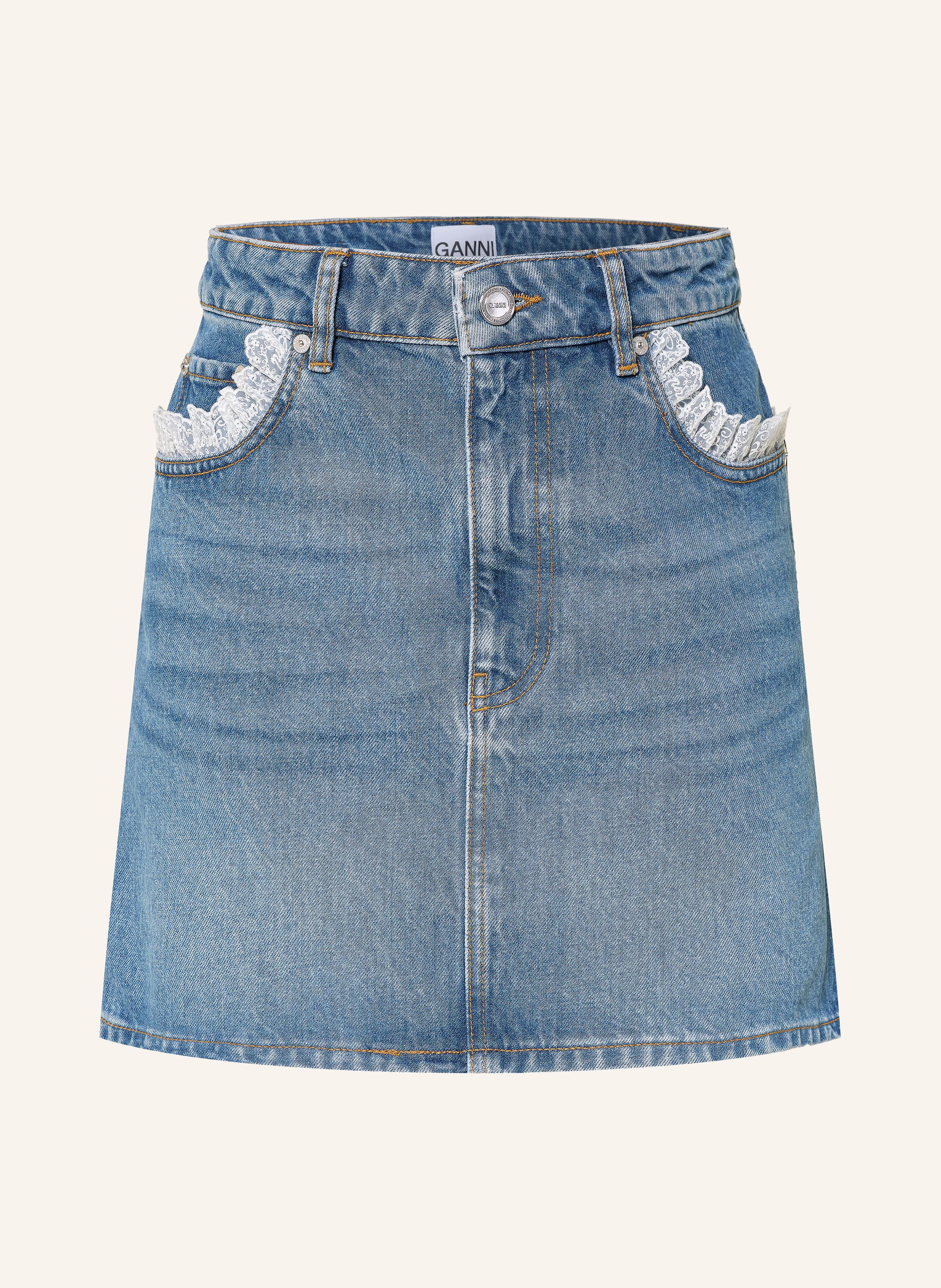 GANNI Jeansrock mit Spitze
