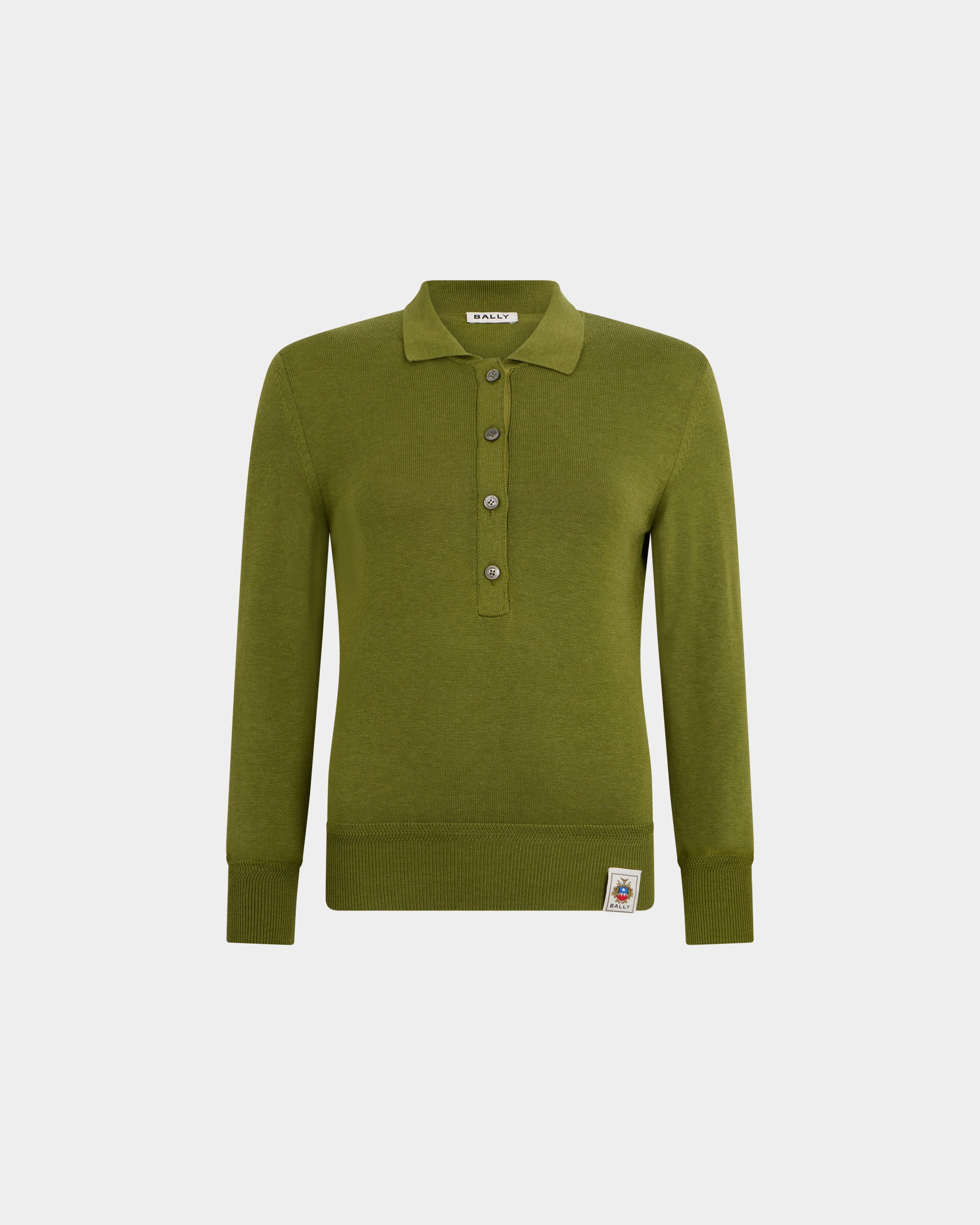 Poloshirt aus Baumwolle und Seide in Matcha Green