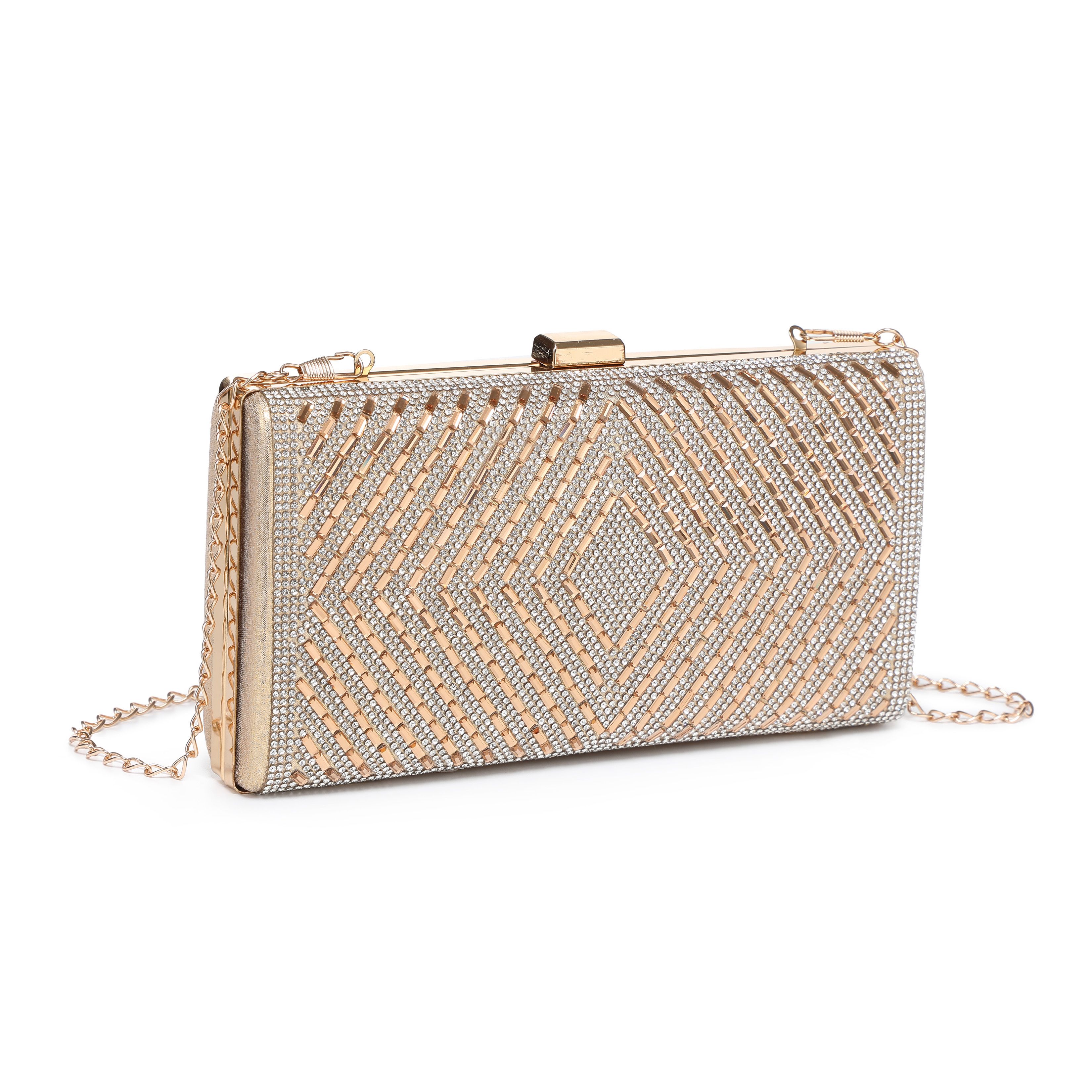JFY Patterned Single Side Diamante Clutch Bag