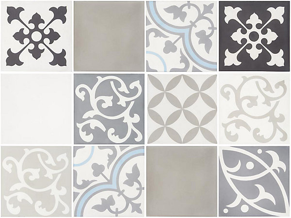 Carrelage carreau ciment20x20 cm décor Patchwork 12 Pieces Mix - vendu par boite de 0,48 m2 soit 12 carreaux -