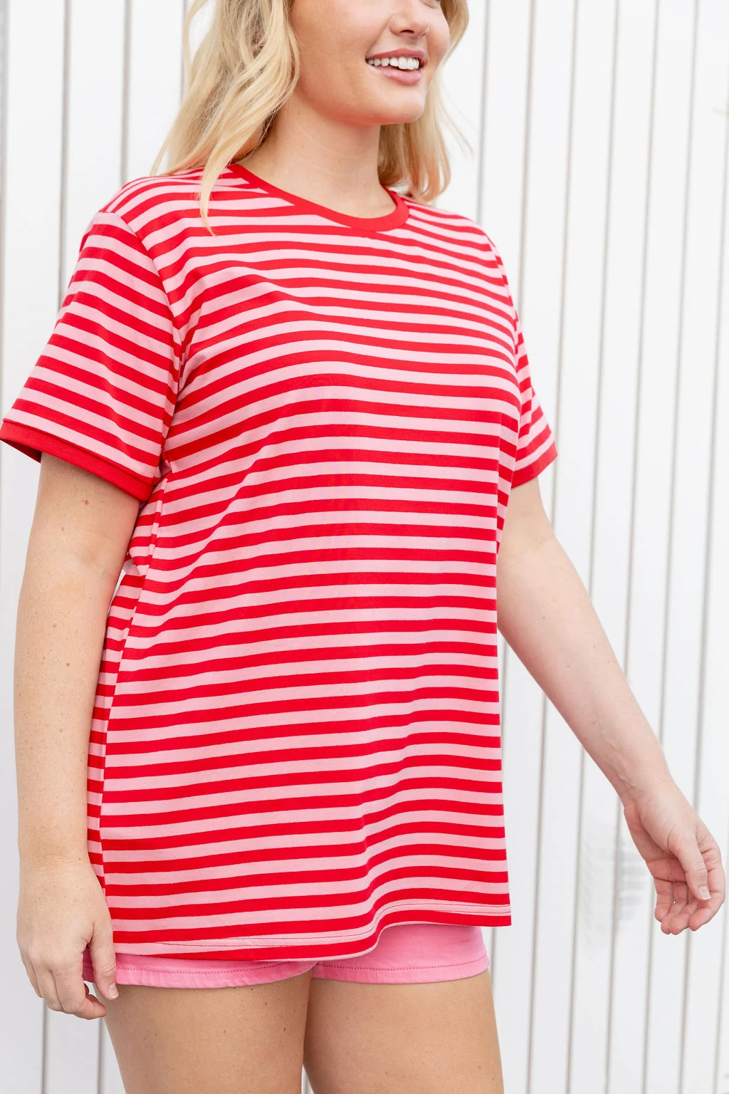 Striped Tee in Pink/Red