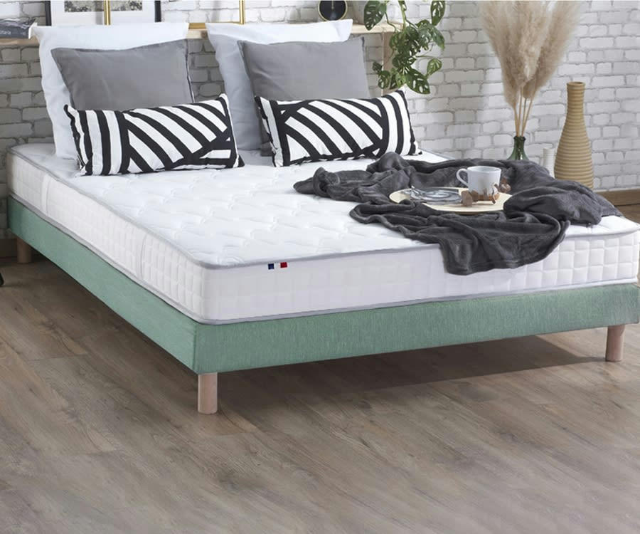 ENSEMBLE ZENITH - Ensemble Matelas mémoire de forme sommier vert 140x190