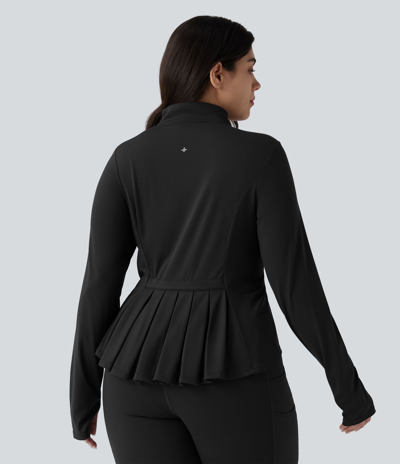SoftlyZero™ Veste de randonnée grande taille ajustée zippée plissée à col montant avec passants pouces et poches - UPF50