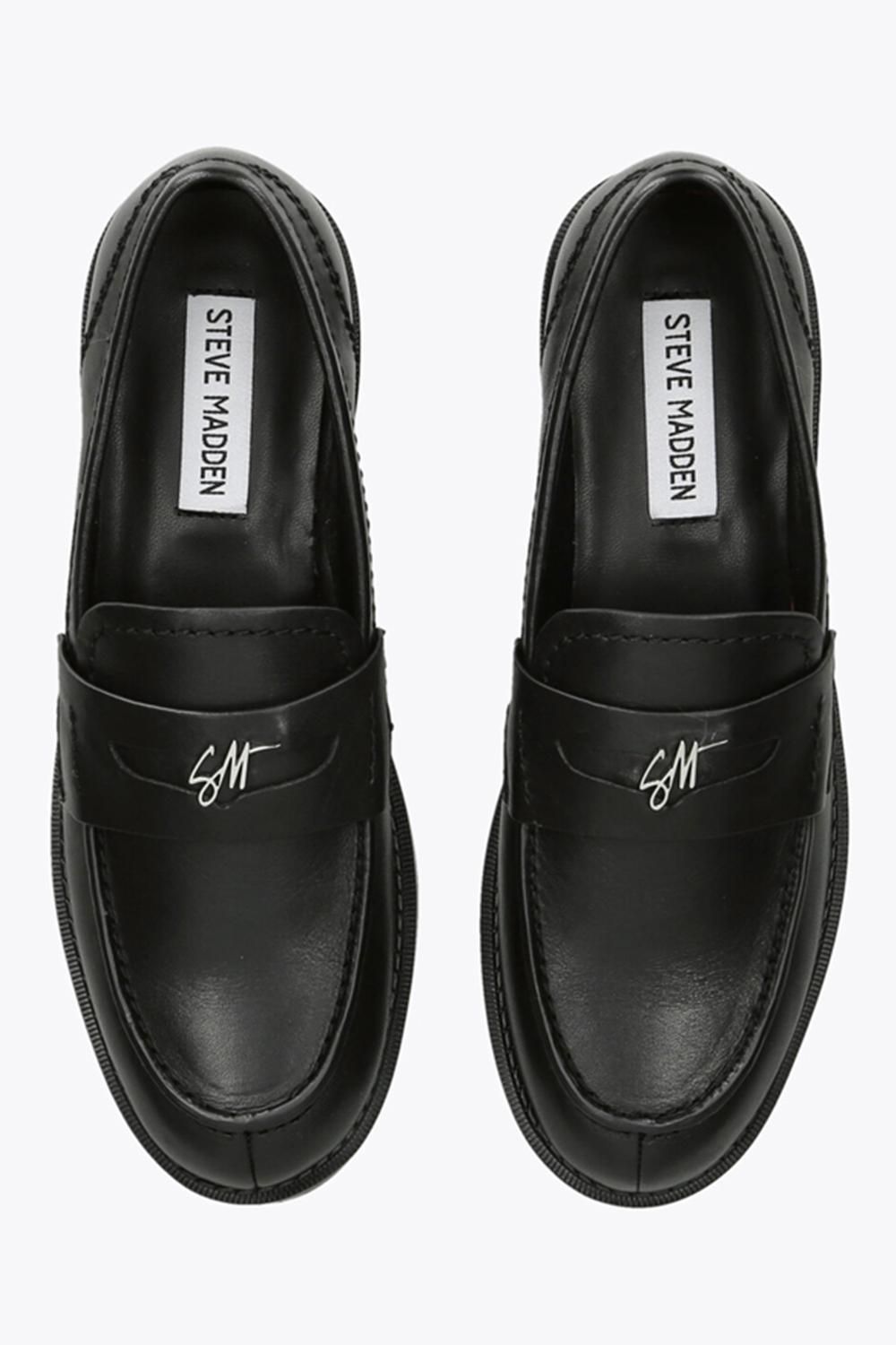 STEVE MADDEN Motor Black Leather' Leather Flats