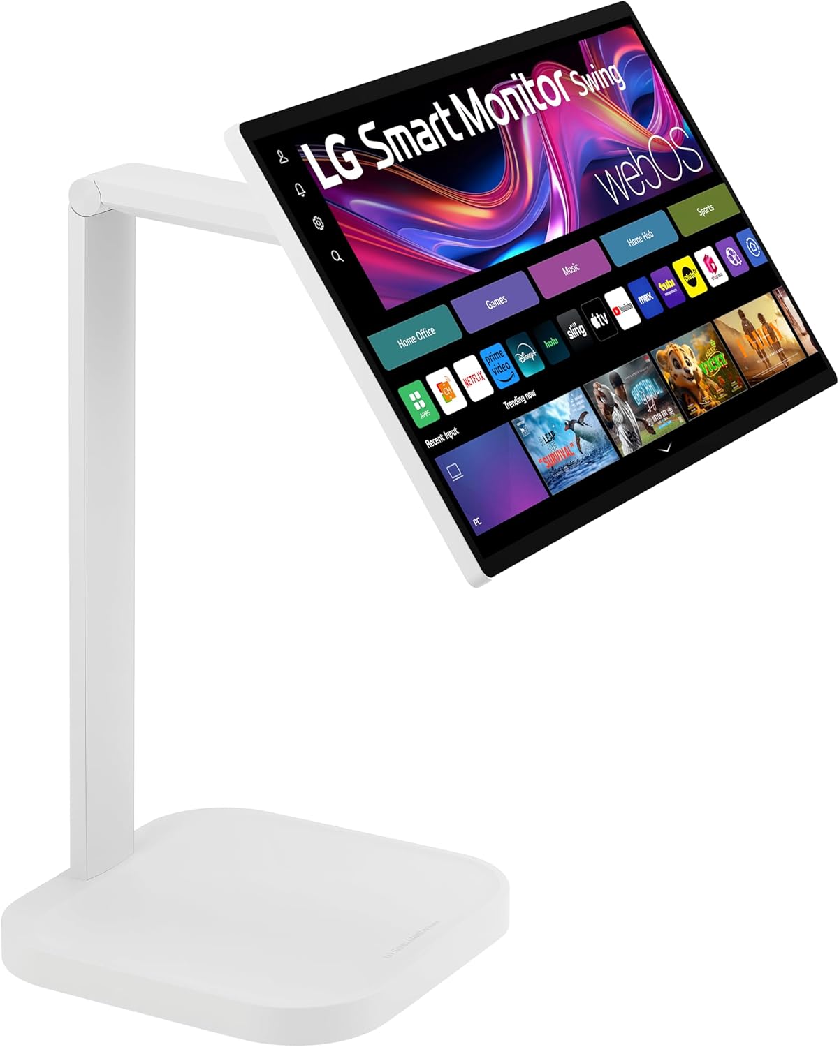 LG Smart Monitor Swing 32U889SA-W 32-Inch 4K UHD (3840x2160) IPS Touchscreen on a Fully Adjustable Wheeled Base HDR10  webOS  Built-in Speaker  HDMI  USB Type-C  Tilt/Height/Swivel/Pivot Stand  White