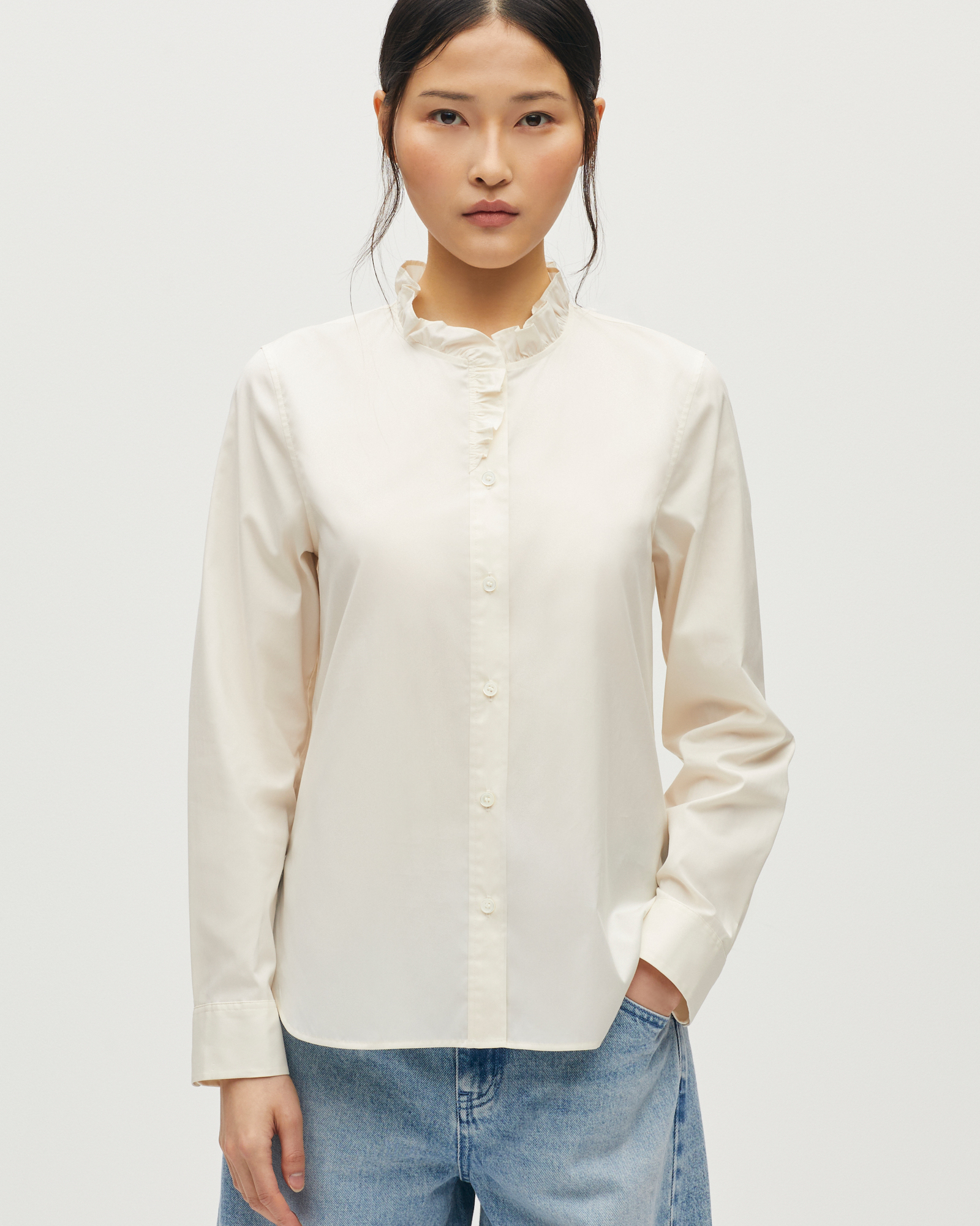 Chemise col volanté en coton