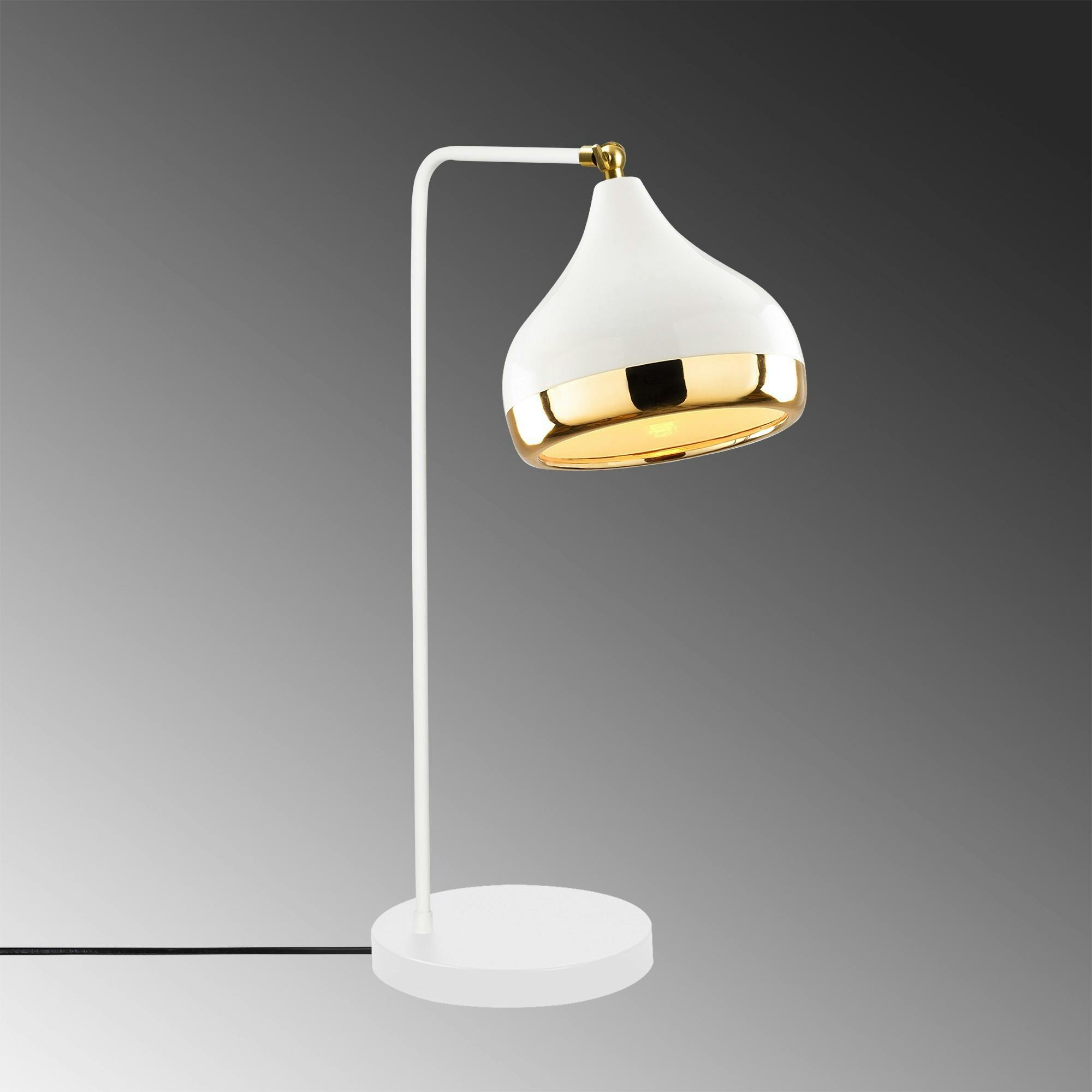 Lampe à poser design blanche & or, abat-jour orientable SILE