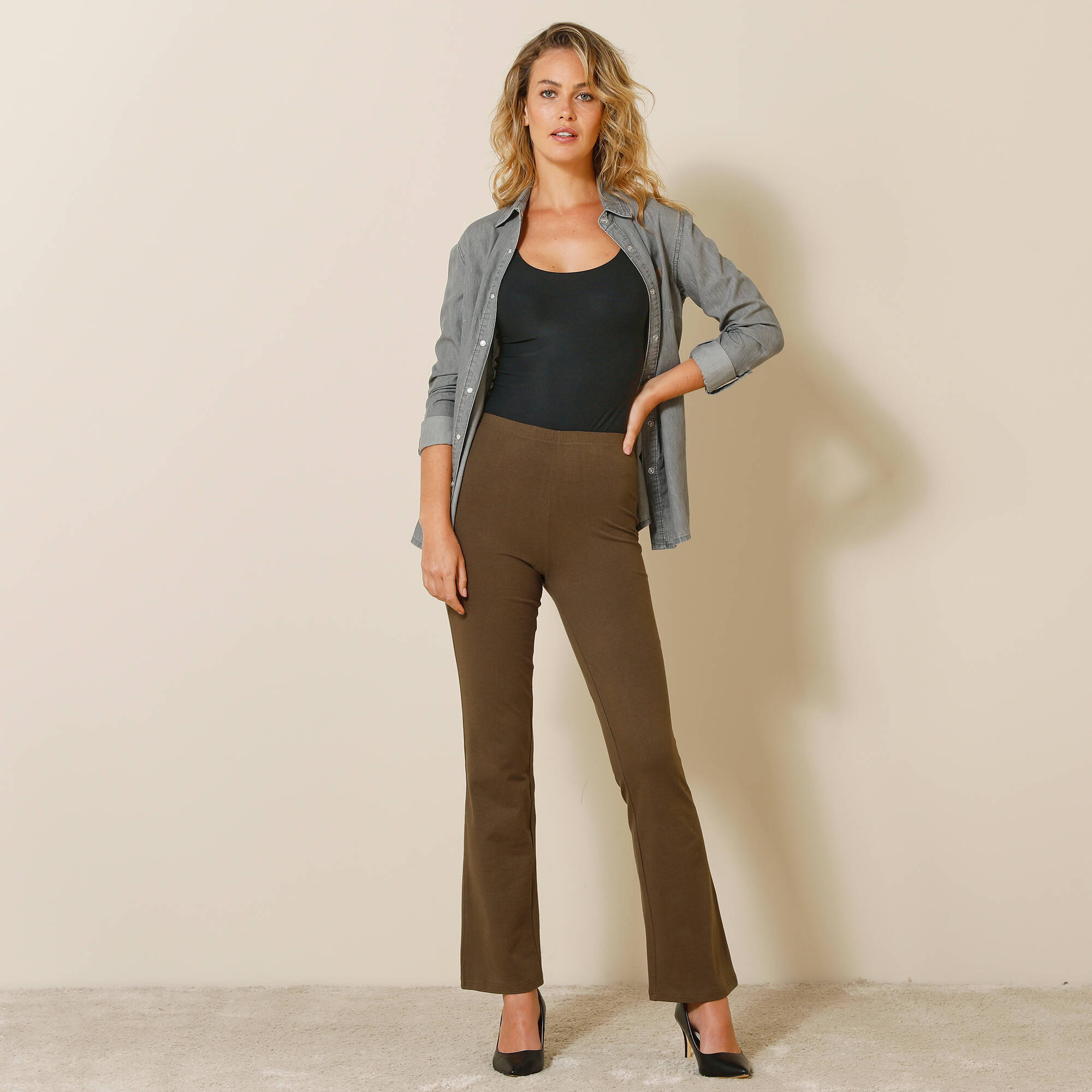 Legging bootcut uni, taille élastiquée